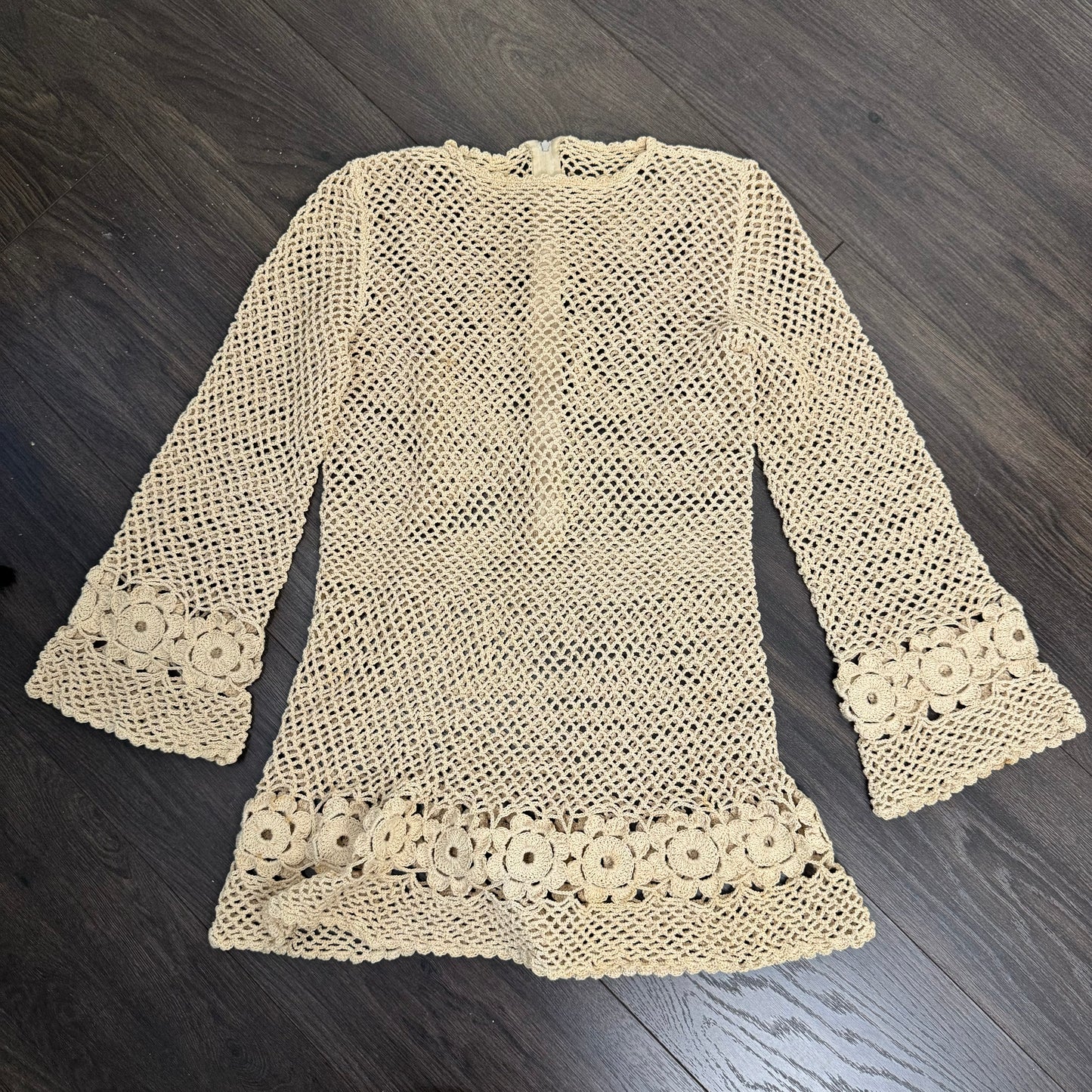 Open Knit Crochet Bell Sleeve Long Top