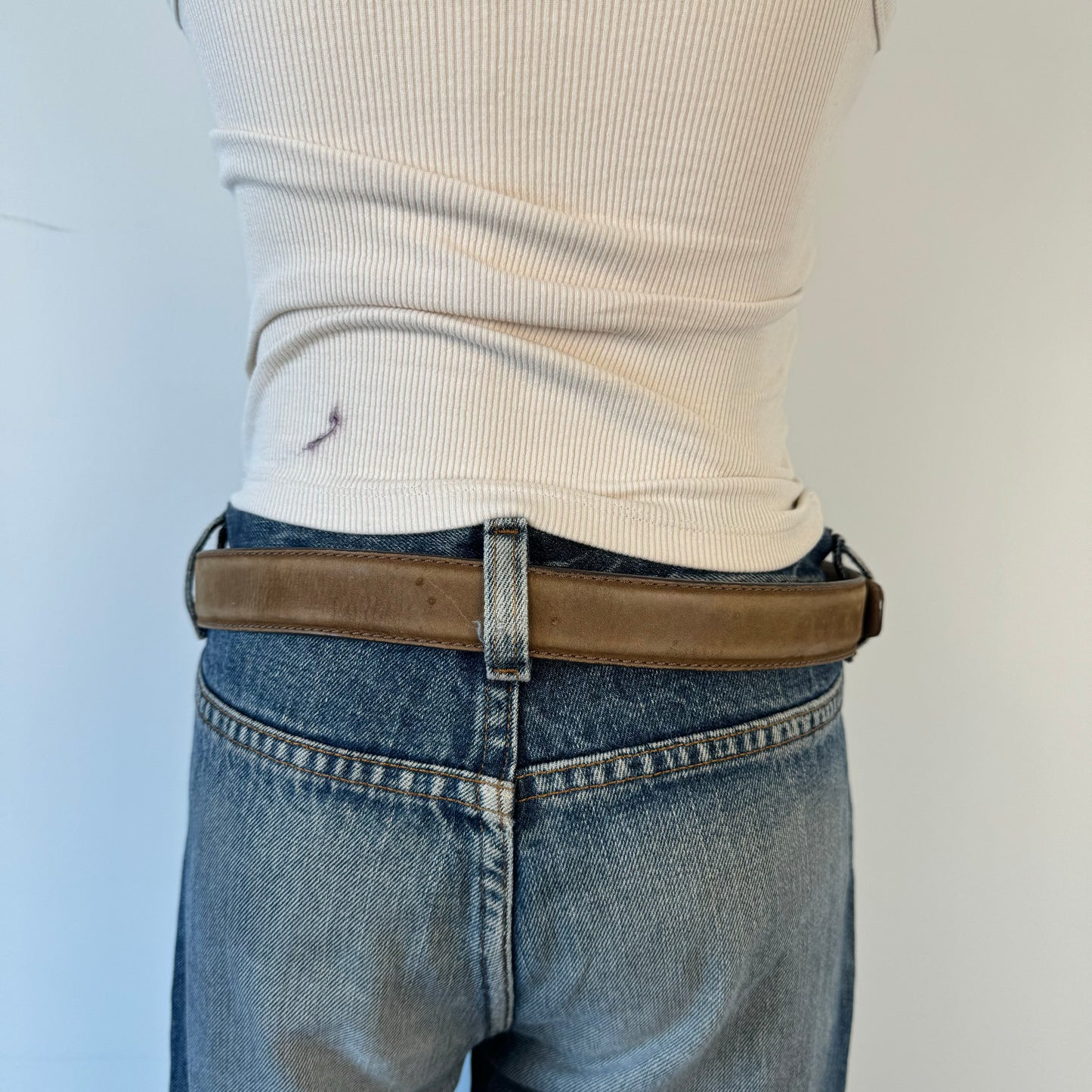 Light Brown Leather Silver Buckle Belt
