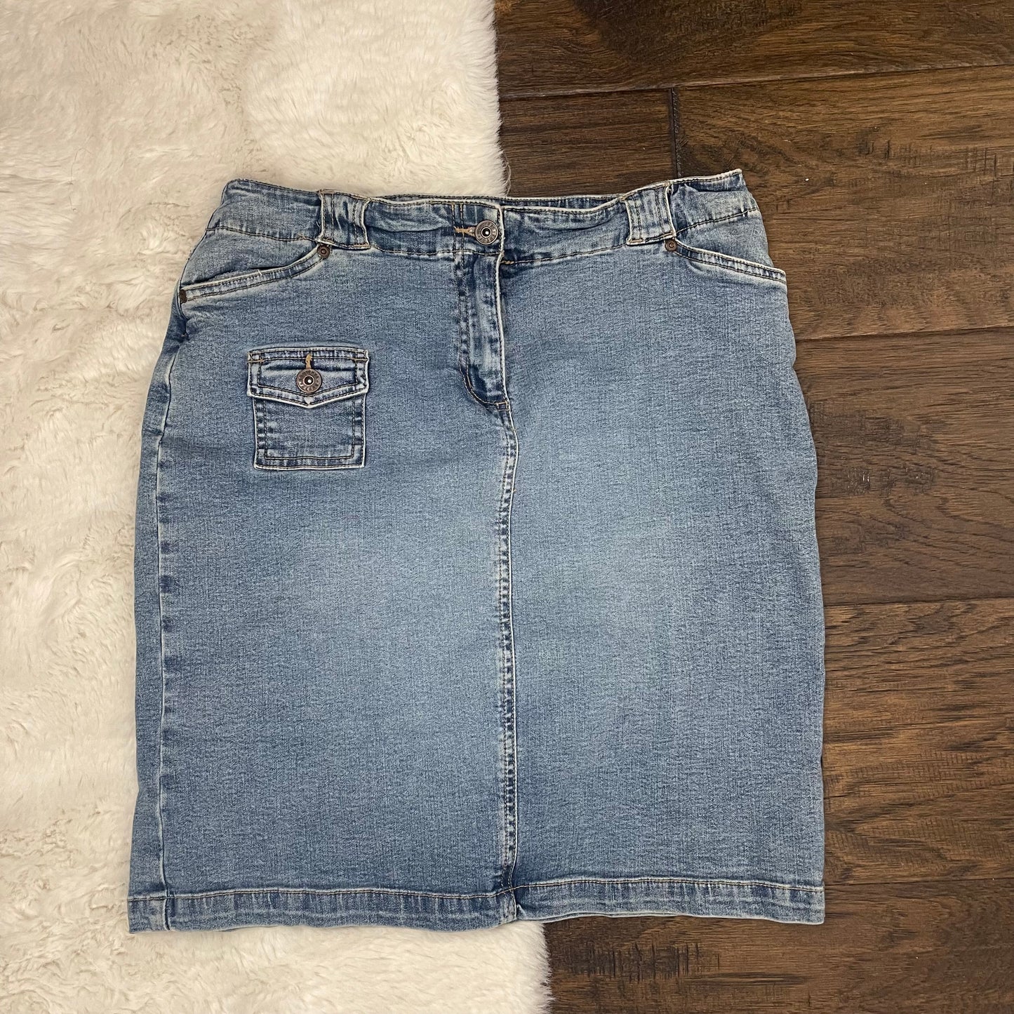 Vintage Light Wash Denim Midi Skirt