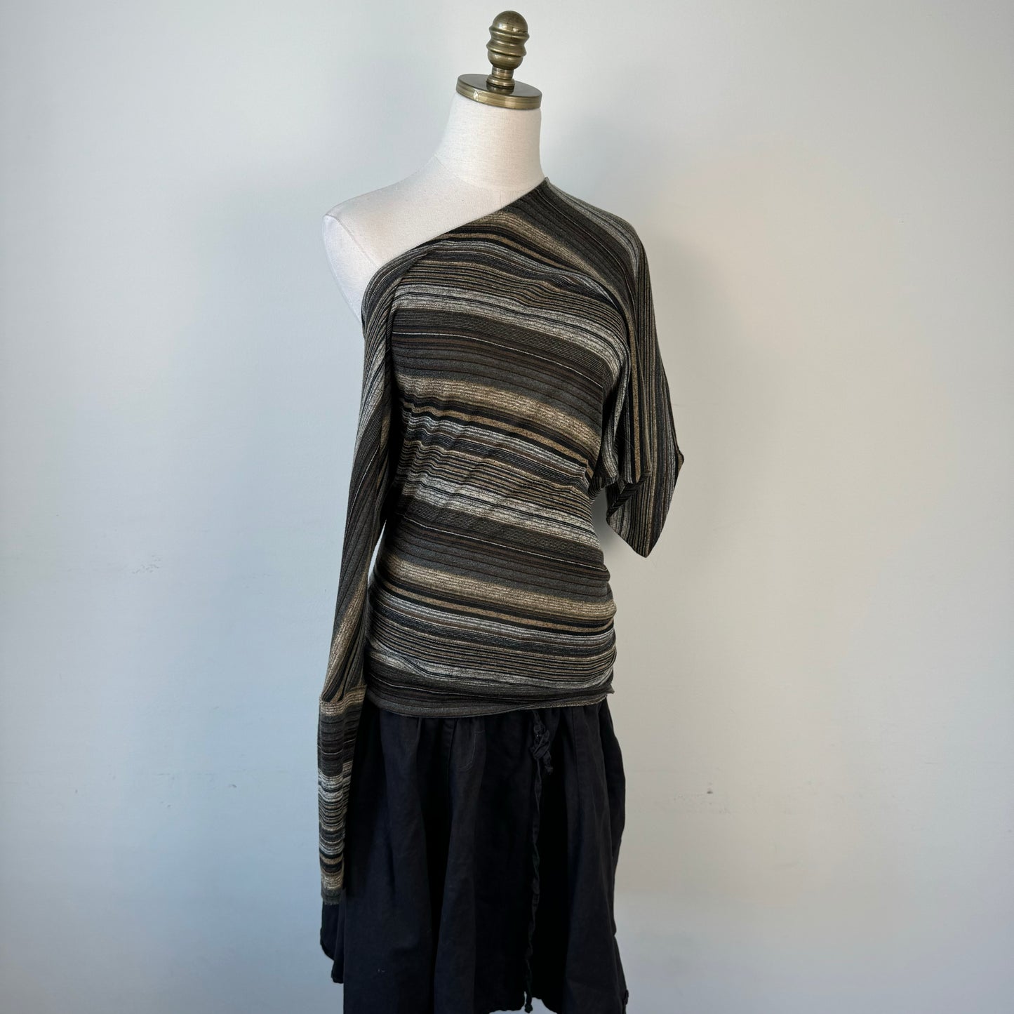 Striped Asymmetric Off Shoulder Sweater