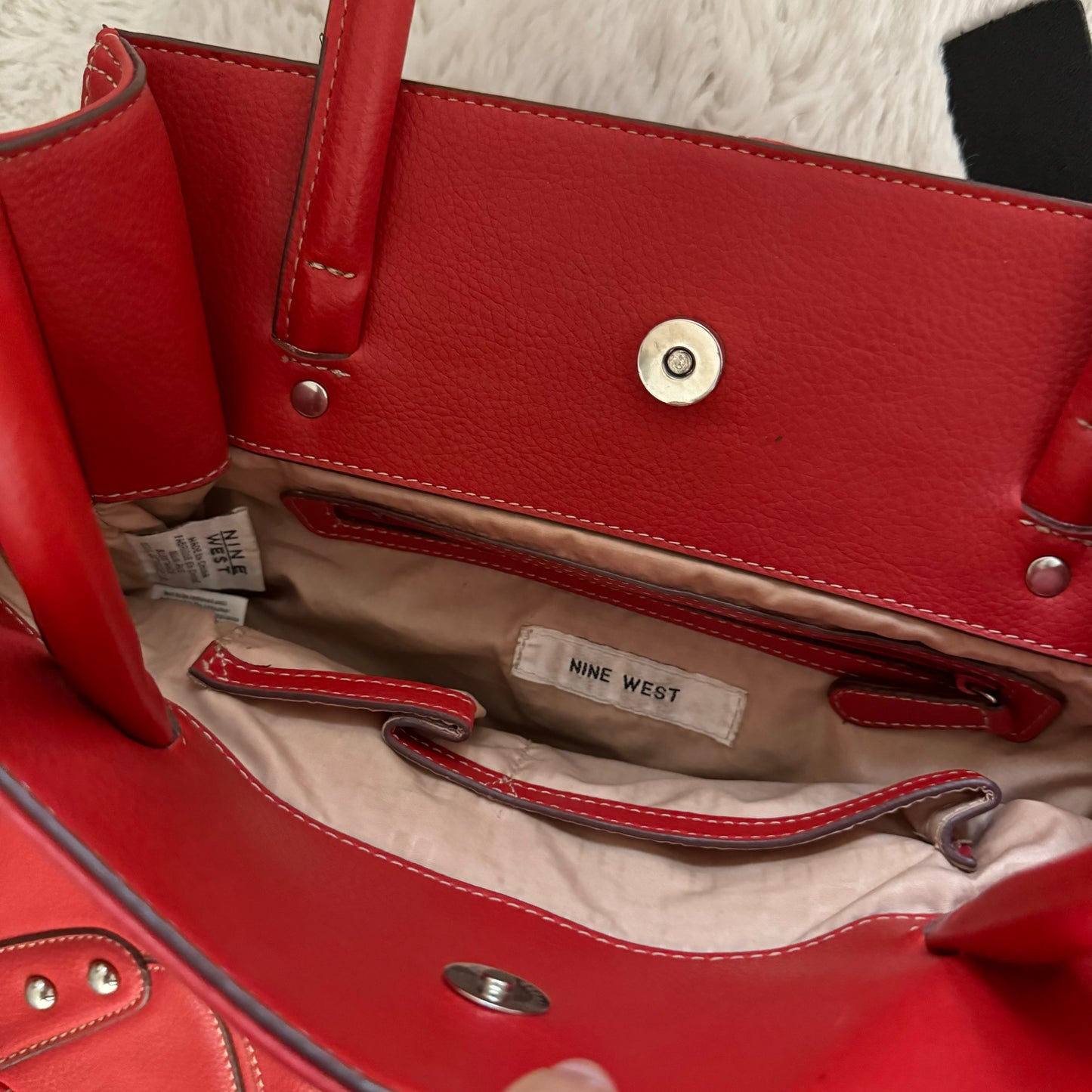 Red Leather Silver Buckle Shoulder Bag