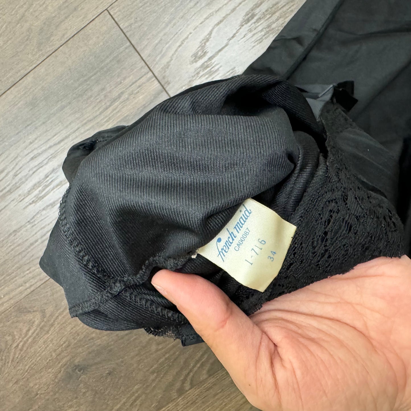 French Maid Vintage Black Nylon Lace Trim Slip Dress