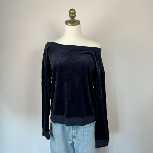 Juicy Couture Navy Off Shoulder Velour Sweater