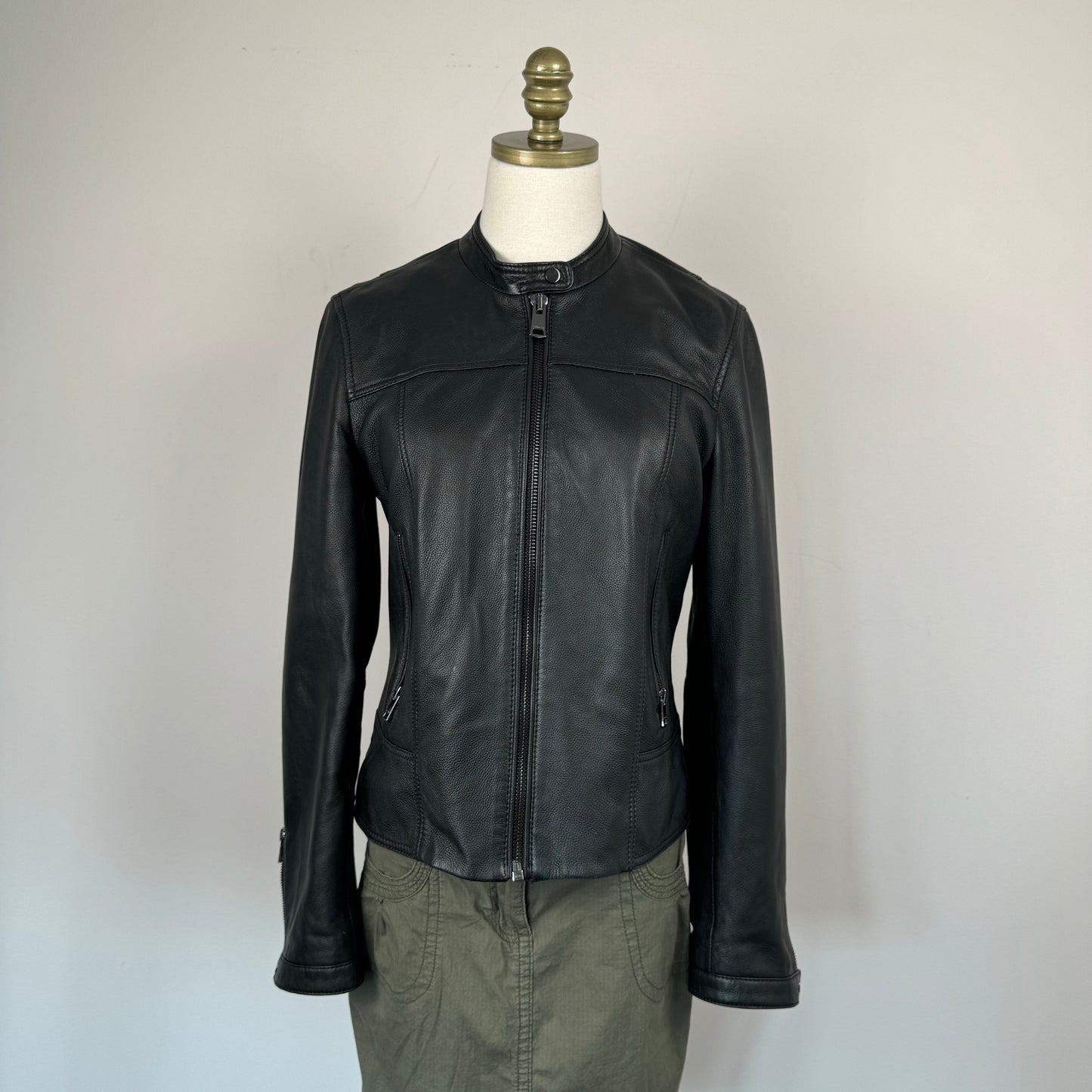 Black Faux Leather Fitted Moto Jacket