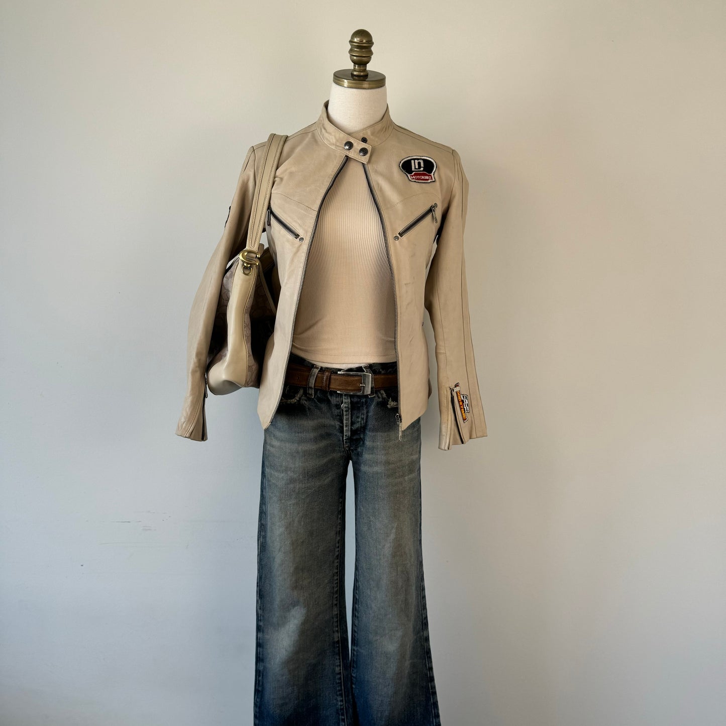 Light Brown Leather Silver Buckle Belt