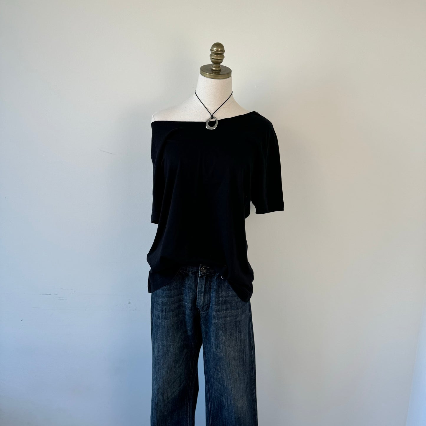Oversized Off Shoulder Black Top
