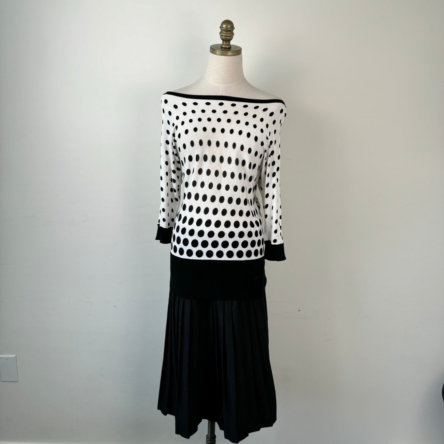Polka Dot Off Shoulder Dolman Knit Top