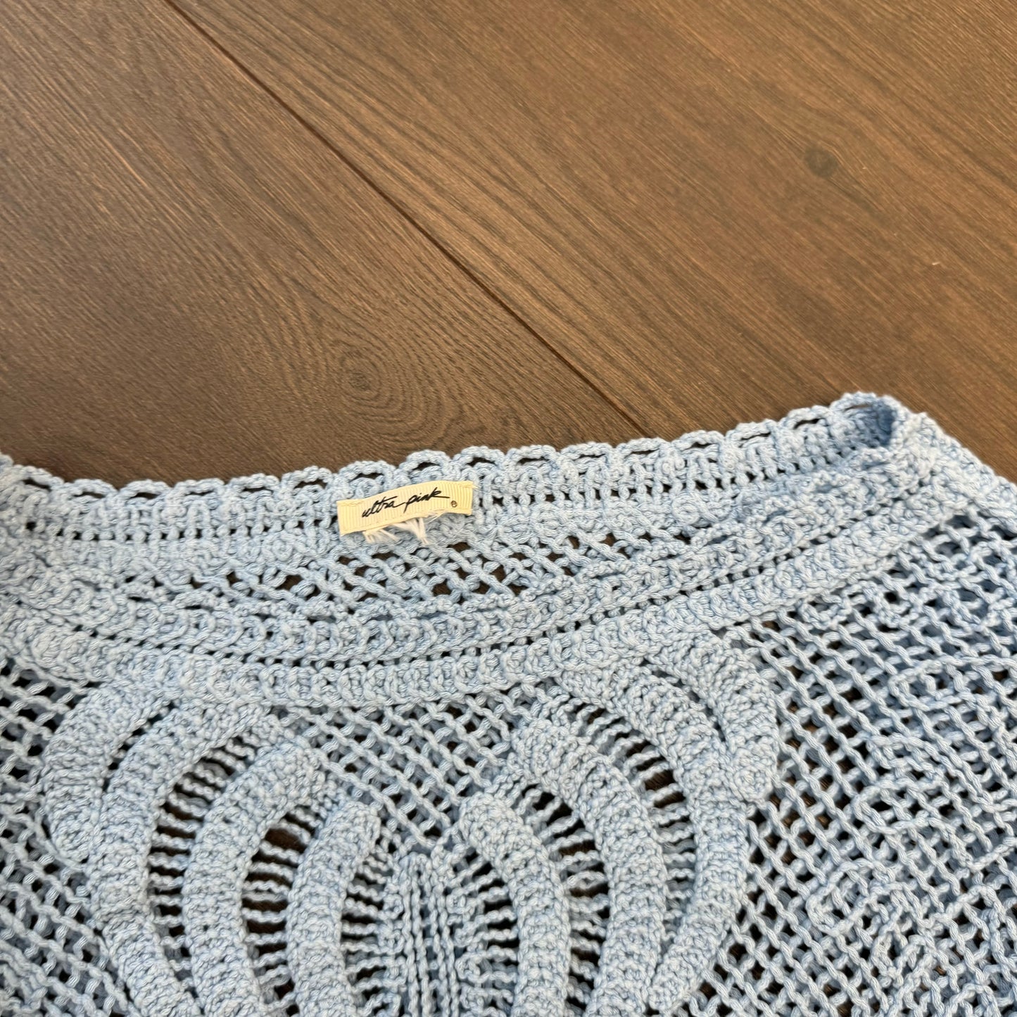 Blue Crochet Boat Neck Sweater
