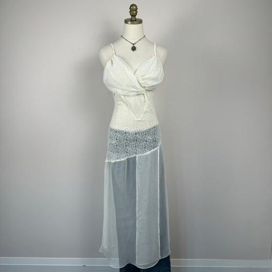 Vintage Cream Lace Sheer Slip Dress and Cover-Up
