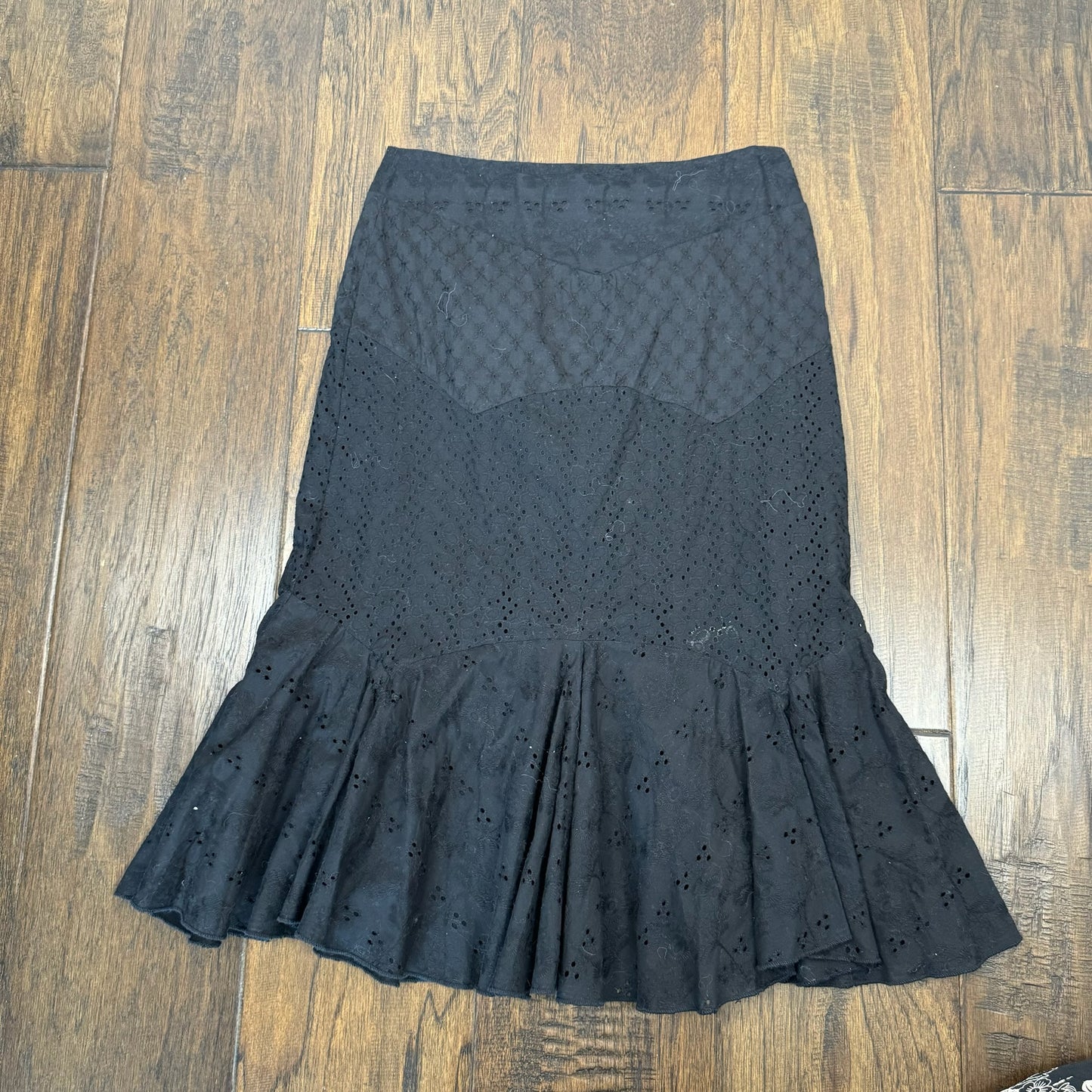 Vintage Black Linen Midi Skirt
