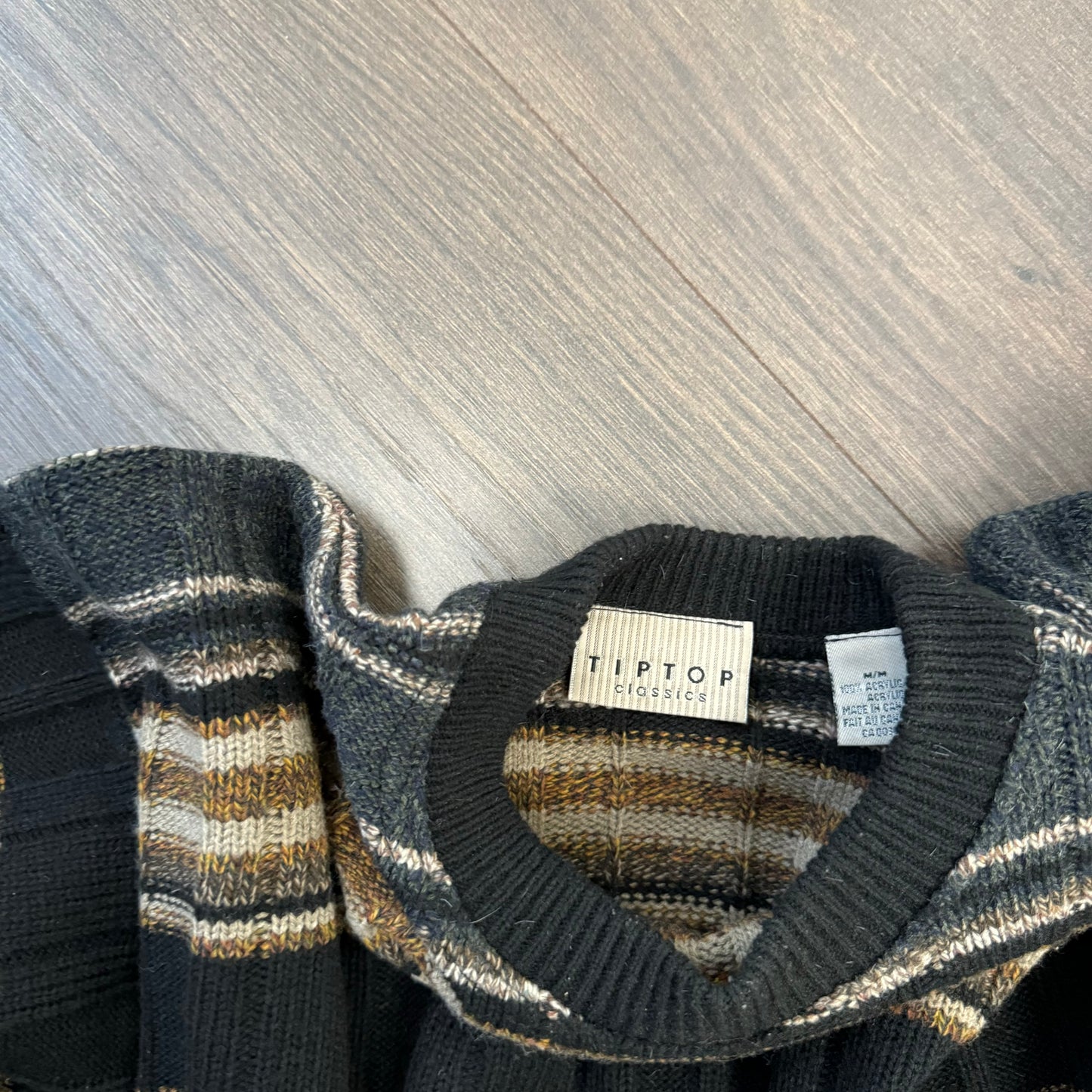 Brown and Black Striped Crewneck Sweater