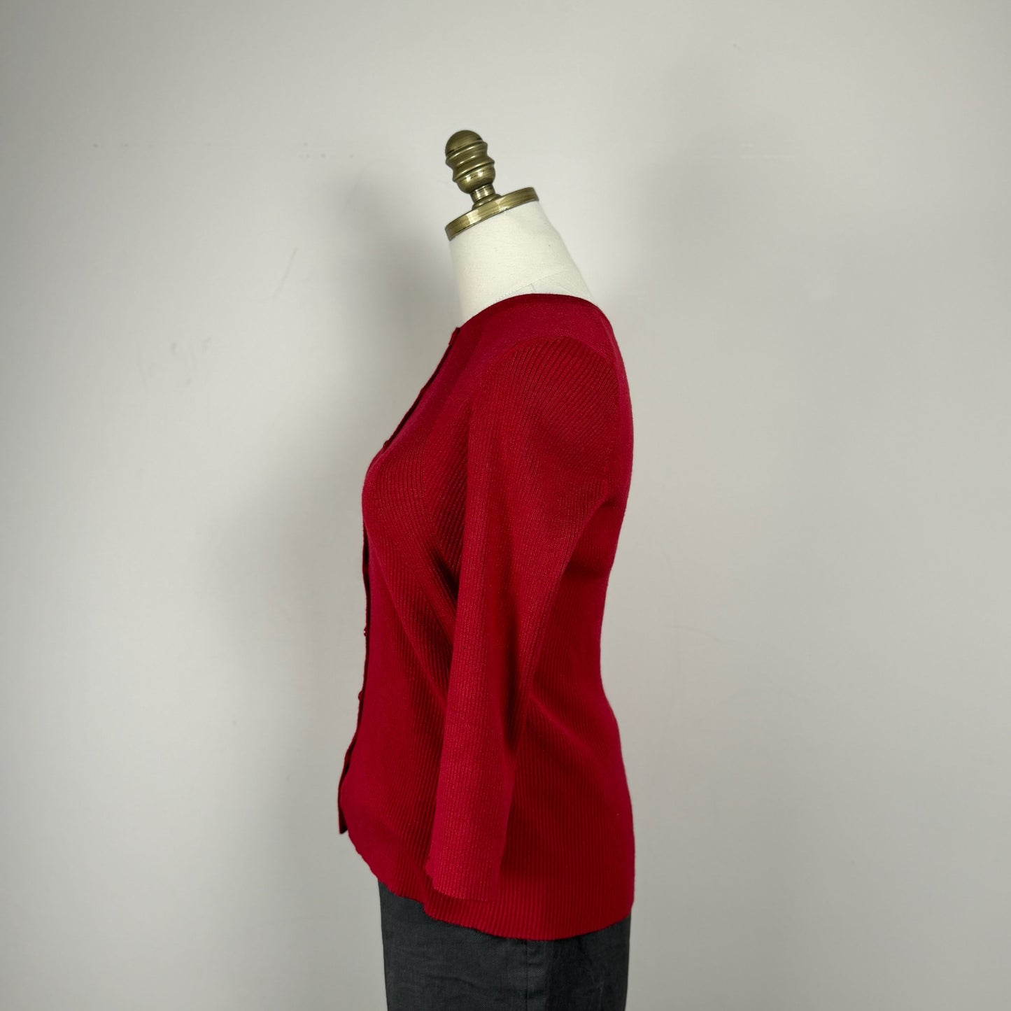 Red Ribbed Knit Fitted Cardigan