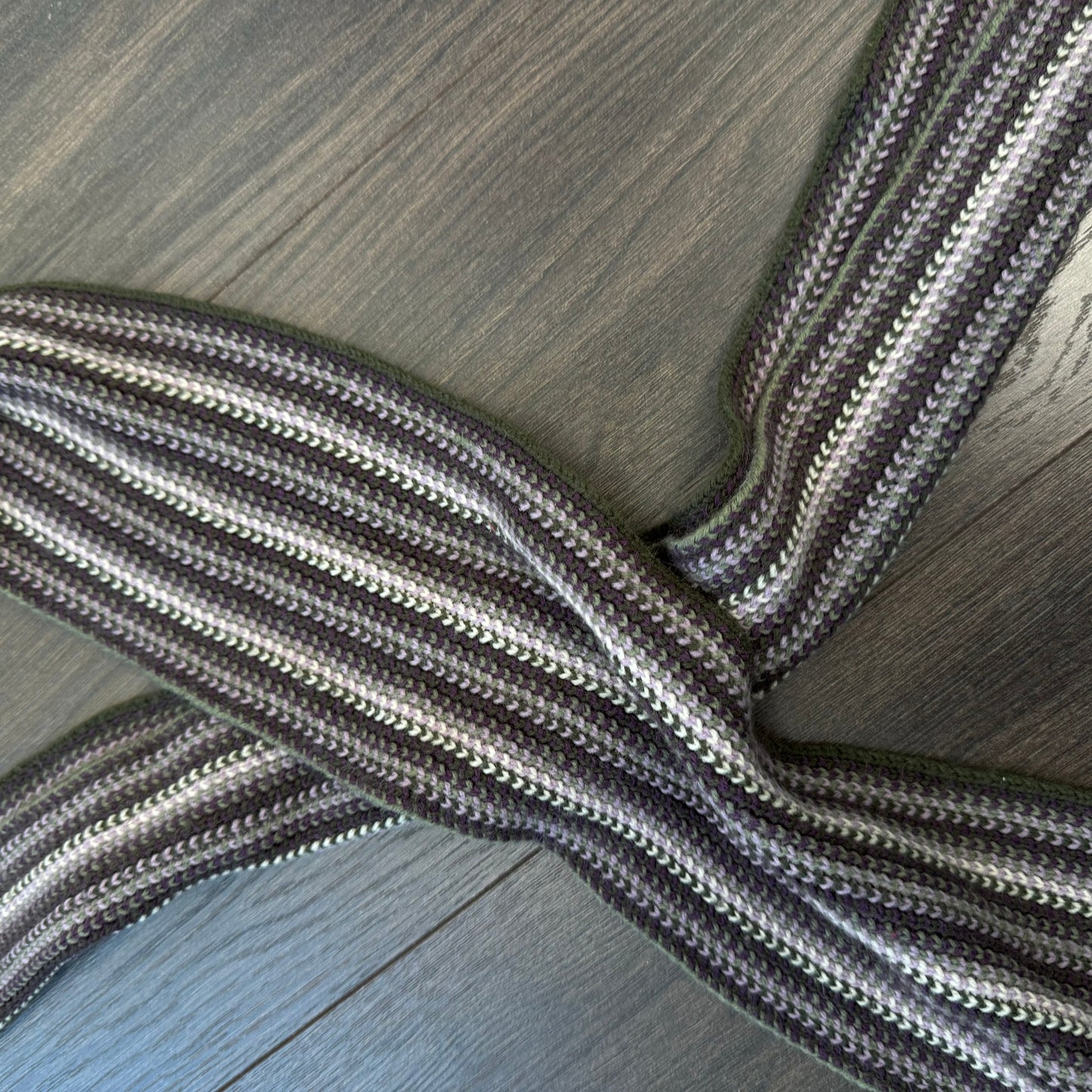 Purple and Grey Striped Knit Scarf