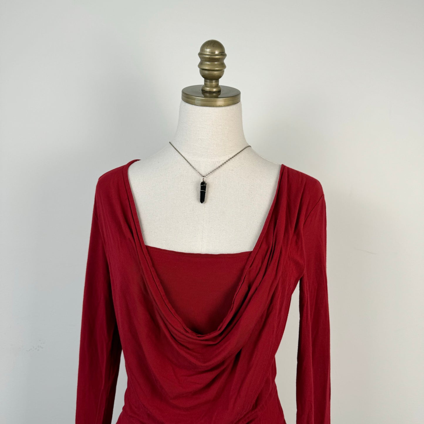 Red Slinky Off Shoulder / Cowl Neck Long Sleeve Top