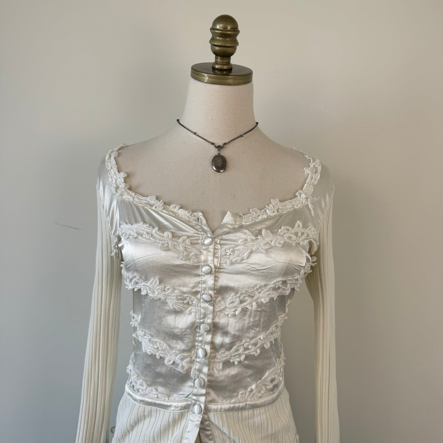Vintage Cream Satin Button Up Top
