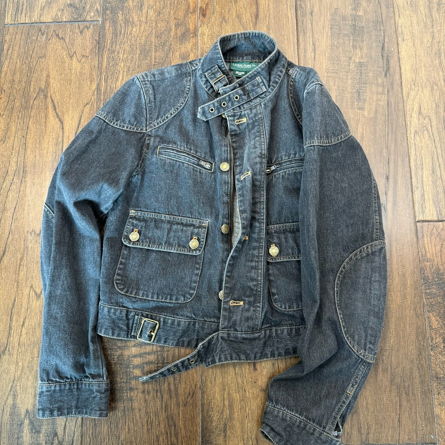 Vintage Dark Wash Denim Moto Jacket