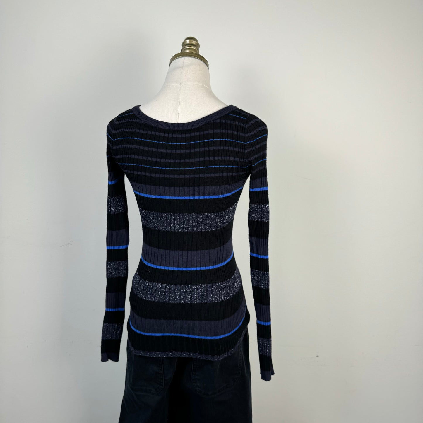 Black Striped Fitted Knit Sweater