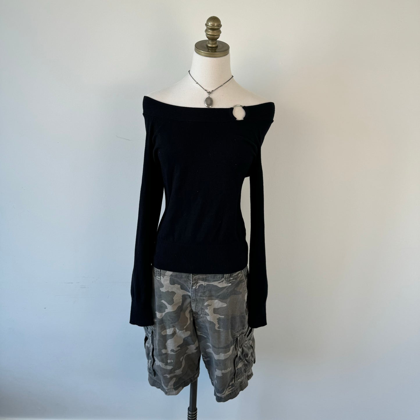 Vintage Buckled Off Shoulder Sweater