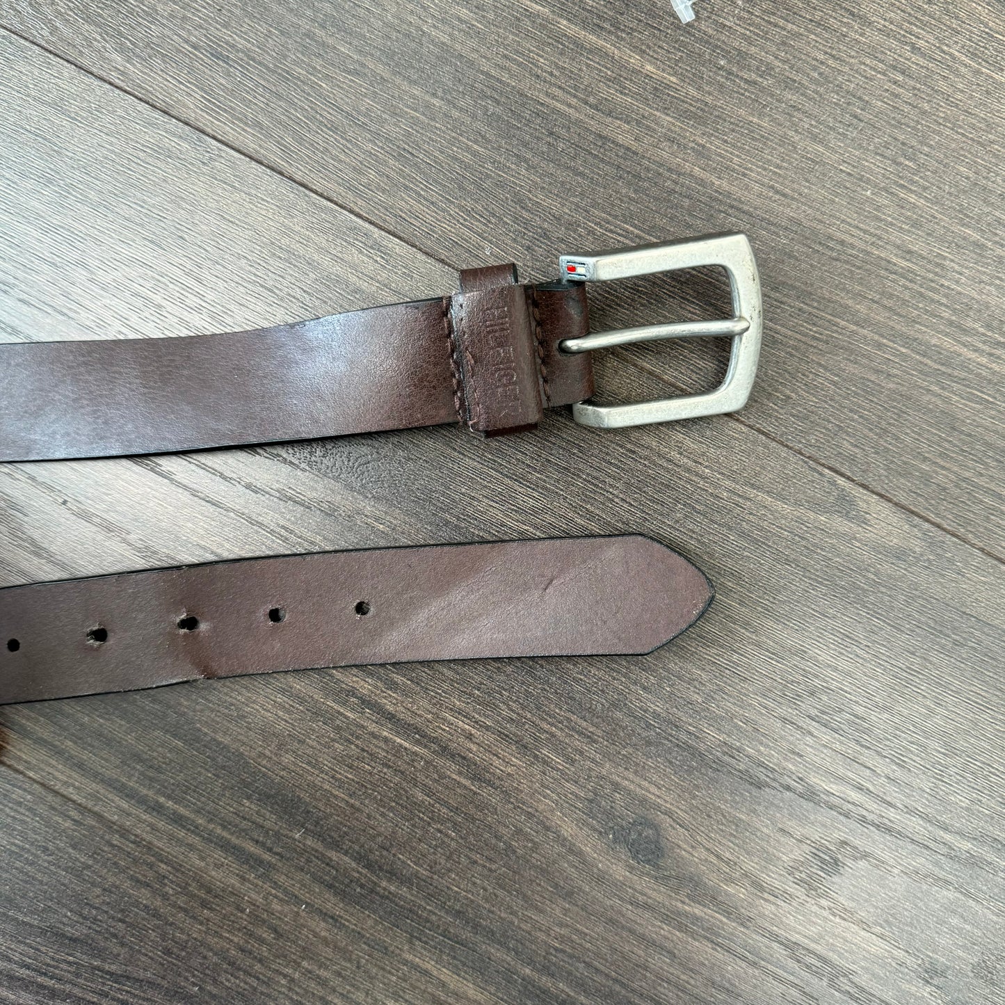 Tommy Brown Leather Silver Buckle Belt