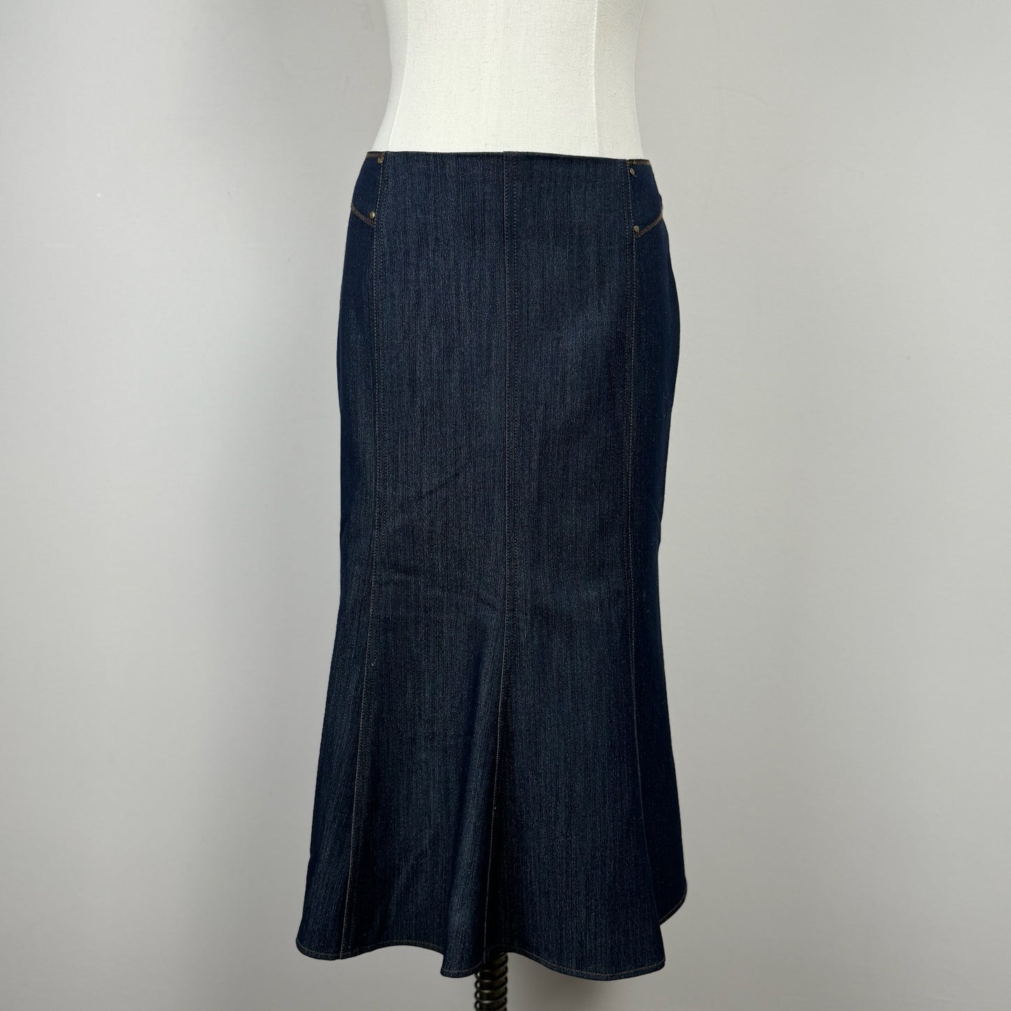 Vintage Dark Wash Denim Midi Skirt