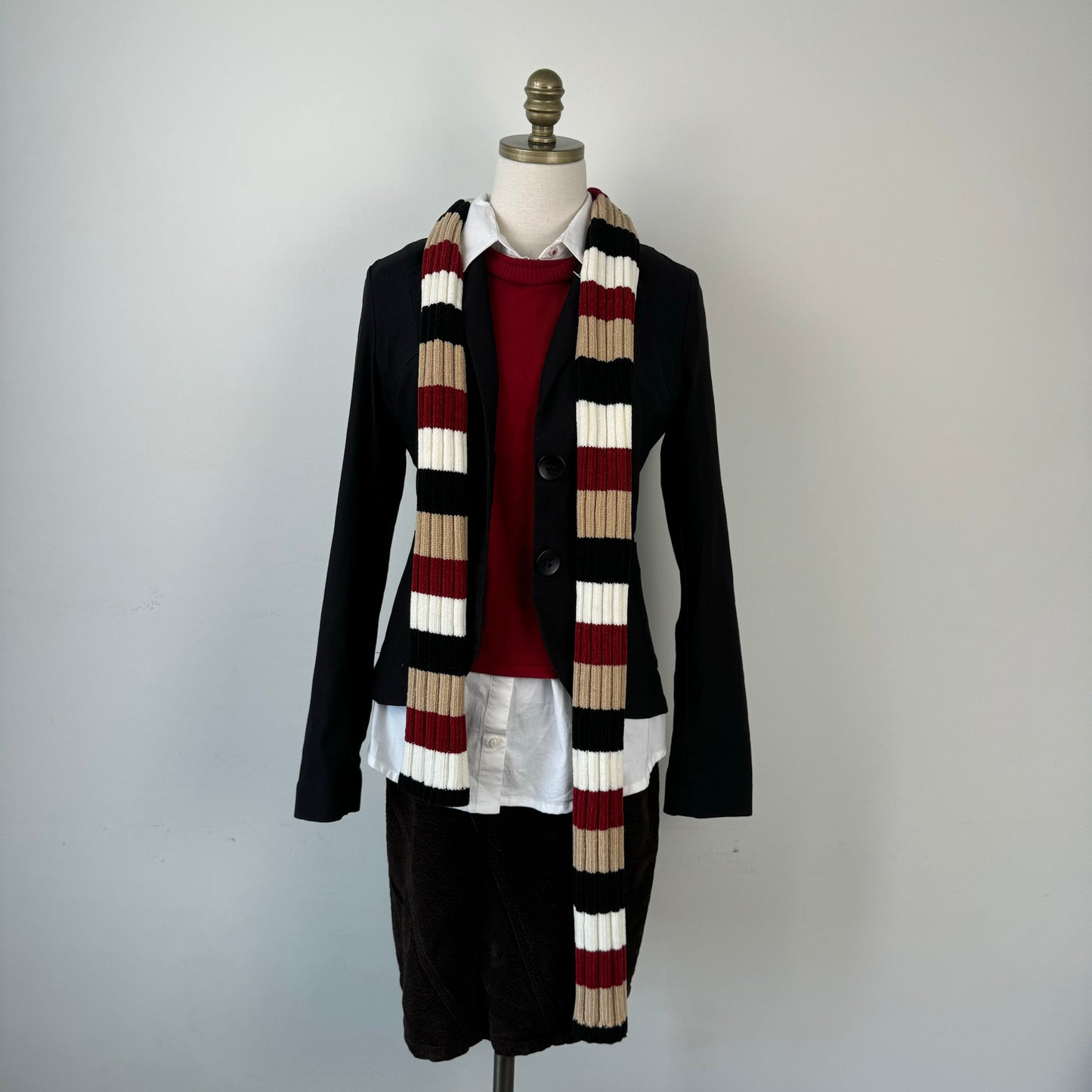 Vintage Striped Knit Skinny Scarf