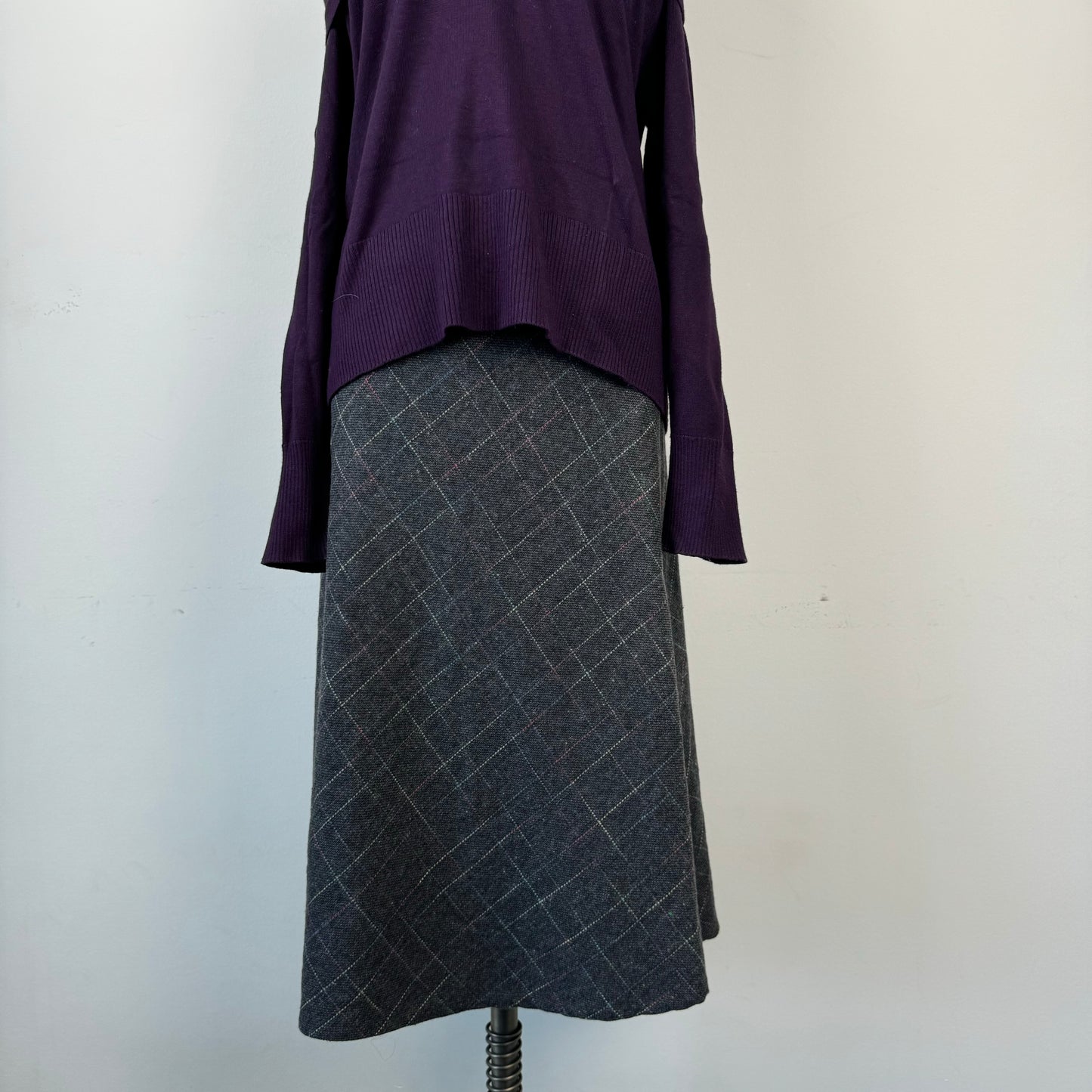 Dark Grey Wool Blend Midi Skirt