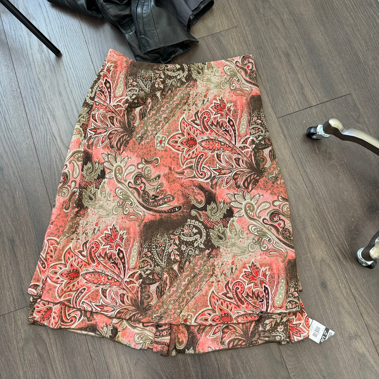Vintage Mesh Floral Paisley Print Midi Skirt
