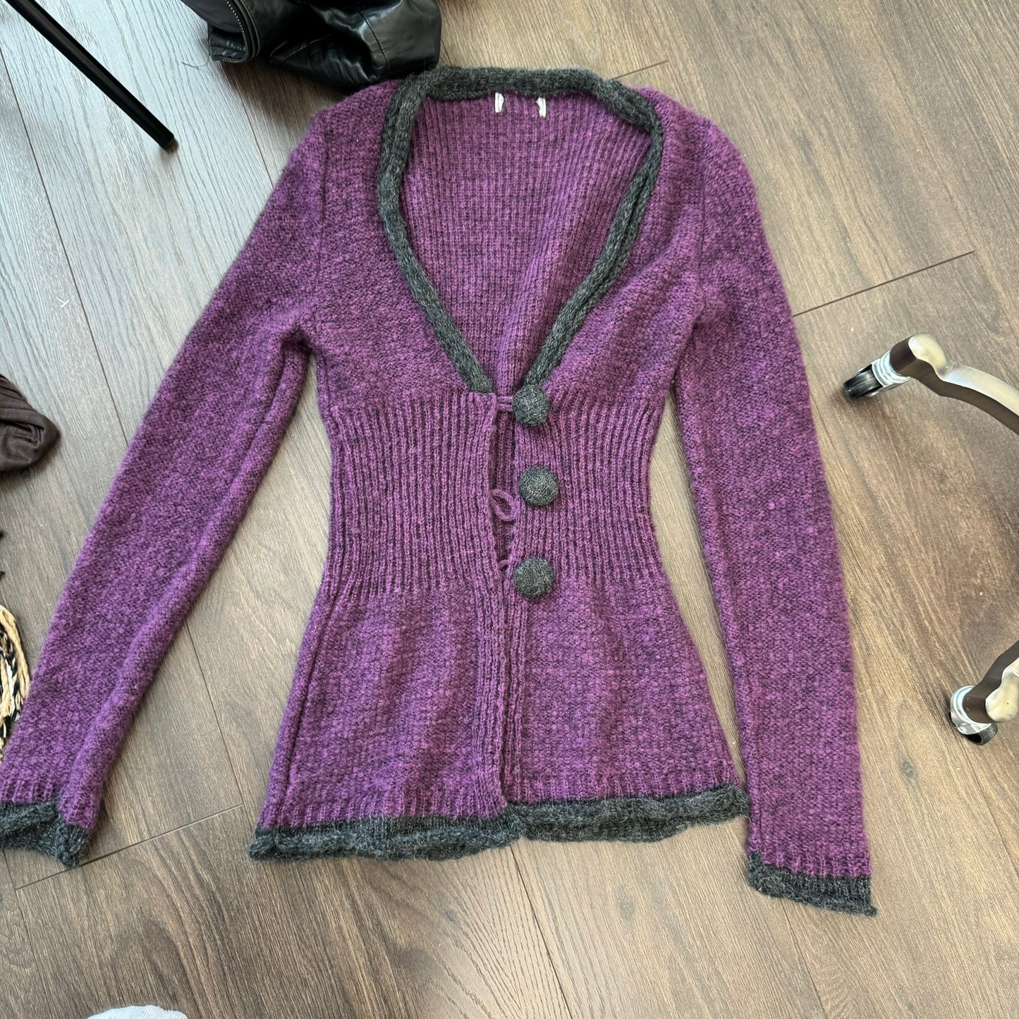 Fitted Purple Open Front Cardigan