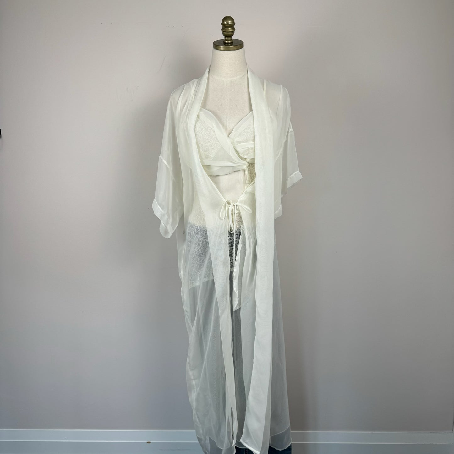 Vintage Cream Lace Sheer Slip Dress and Cover-Up