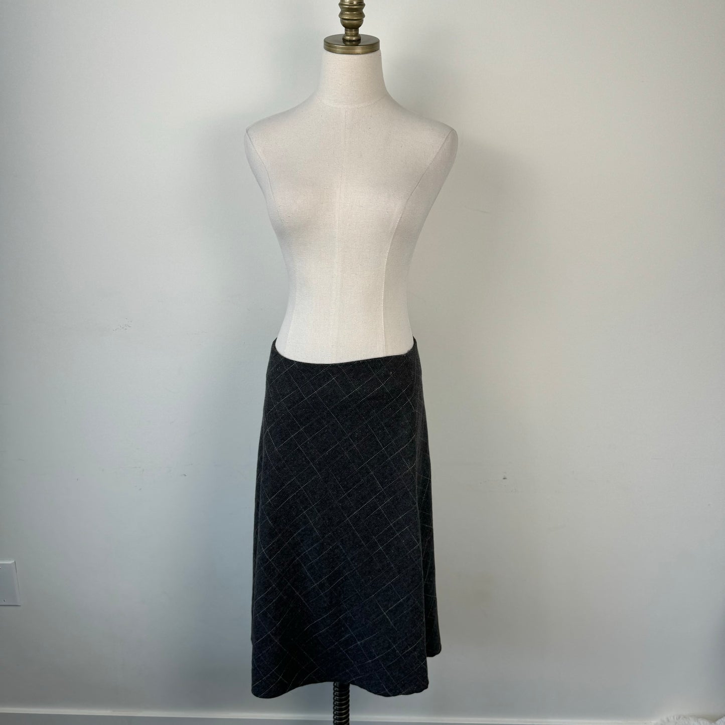 Dark Grey Wool Blend Midi Skirt