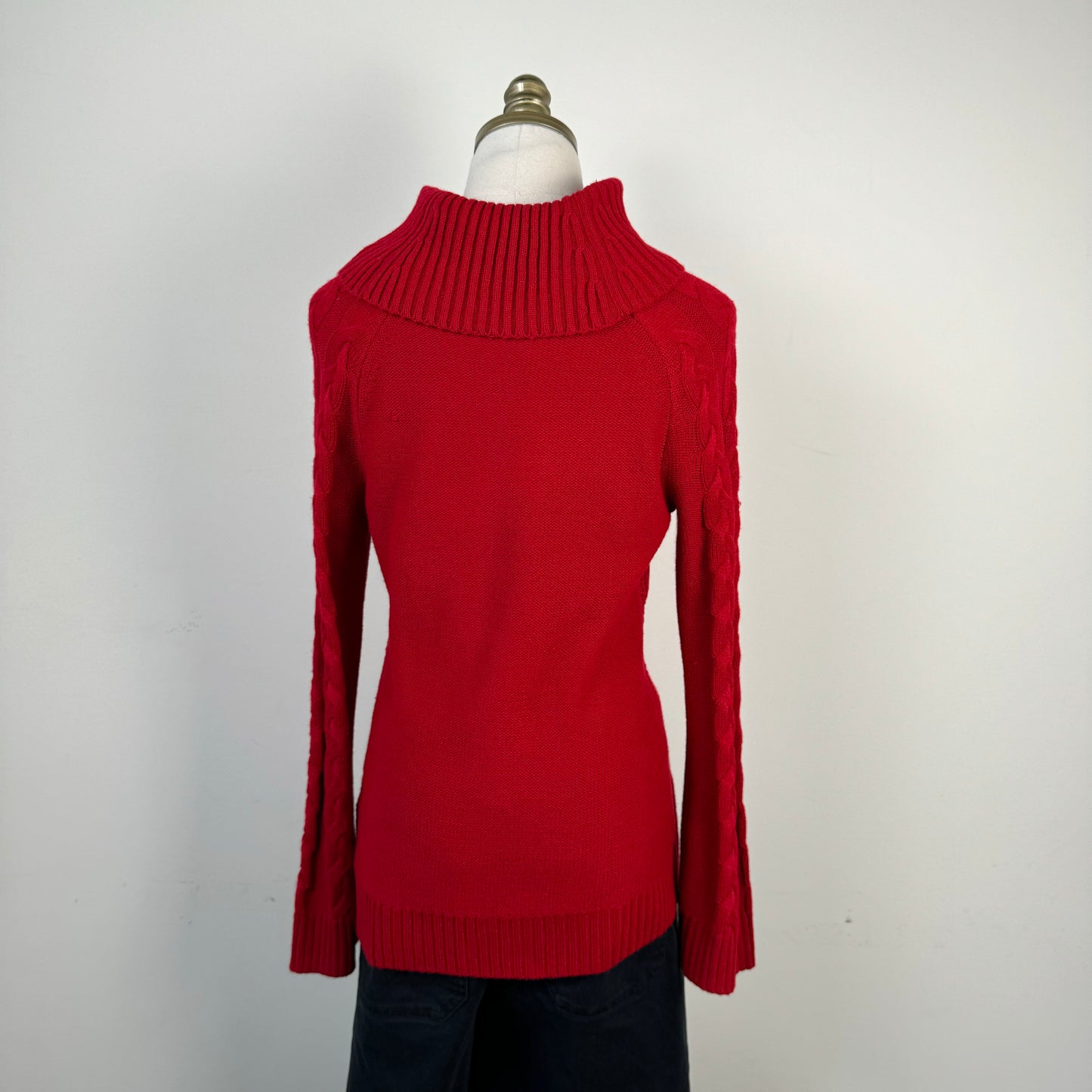 Red Cable Knit Bell Sleeve Sweater