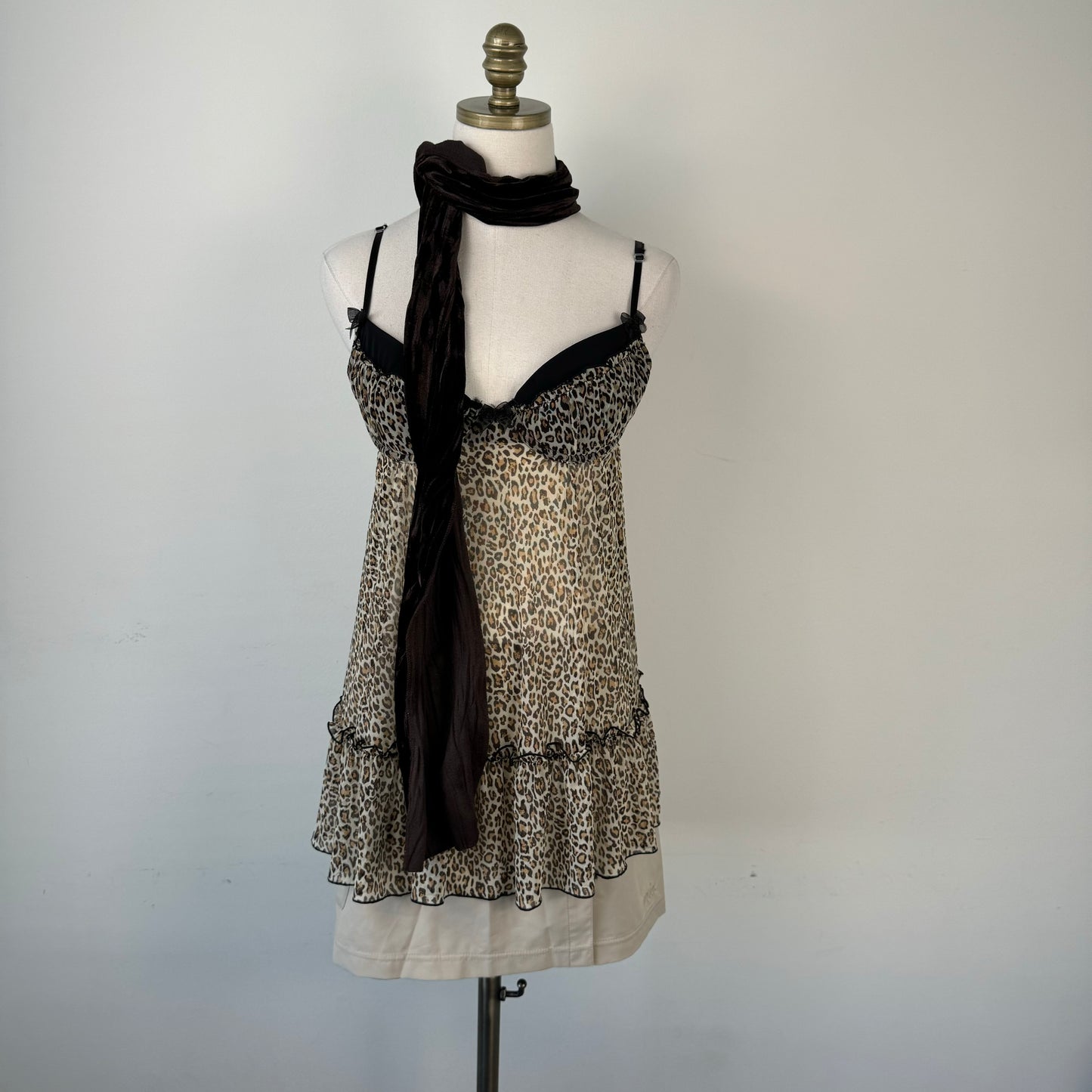 Rampage Leopard Print Mesh Babydoll Top