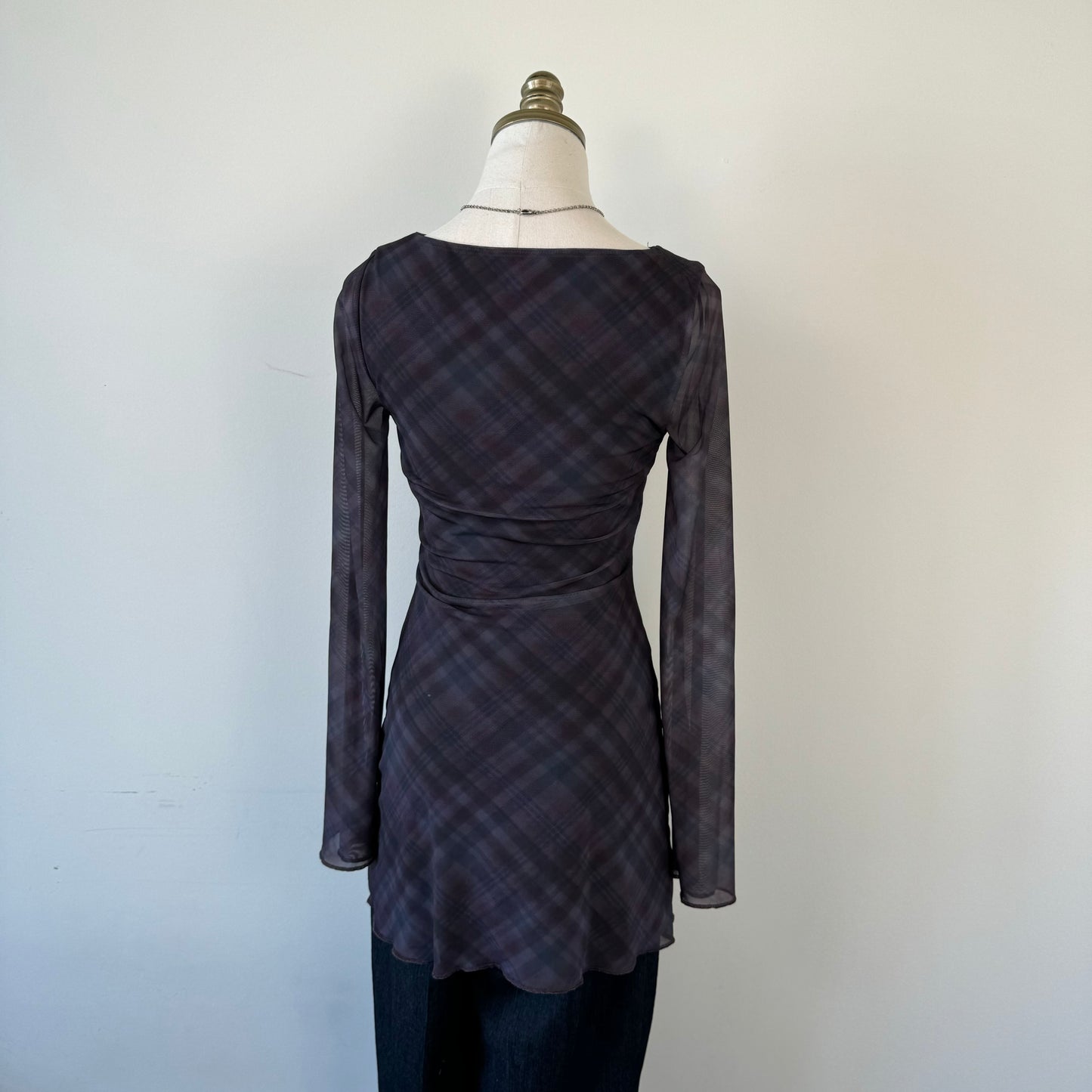 Plaid Mesh Overlay Mini Dress