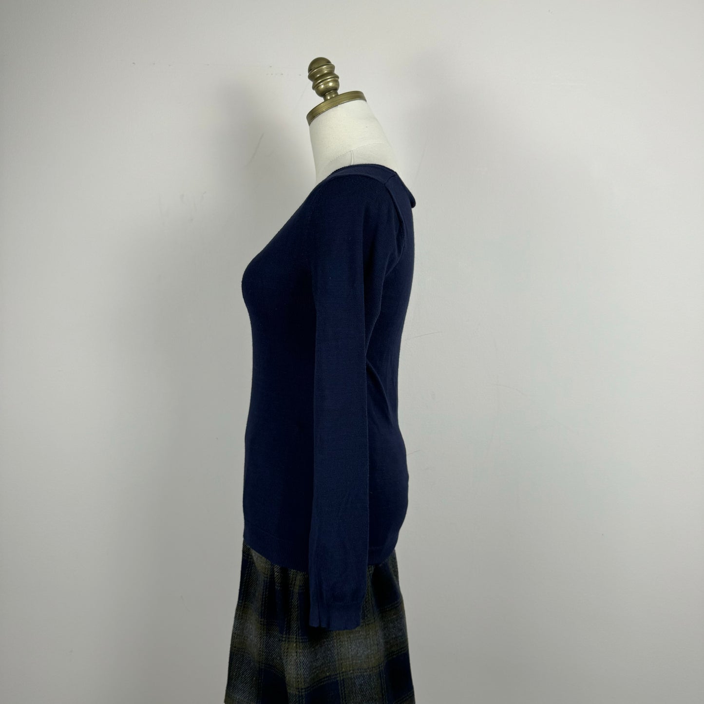 Navy Thin Knit Fitted Sweater