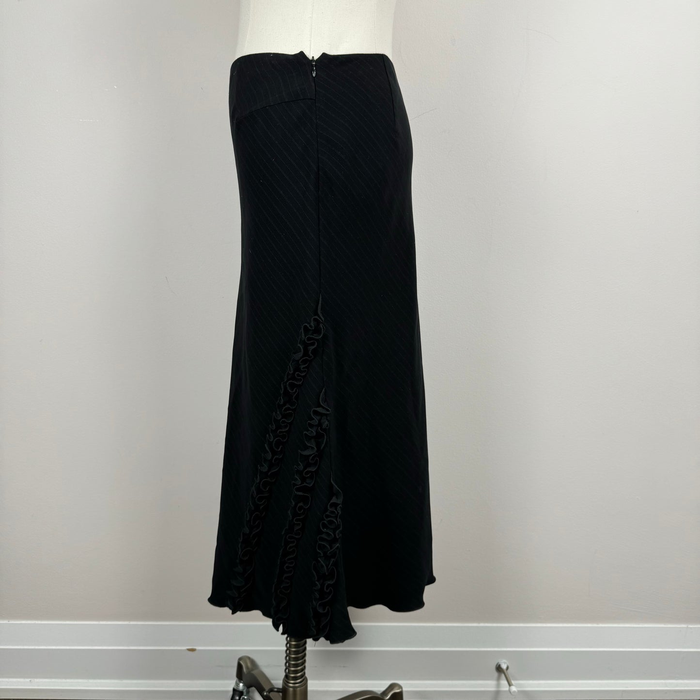 Black Pinstripe Midi Skirt