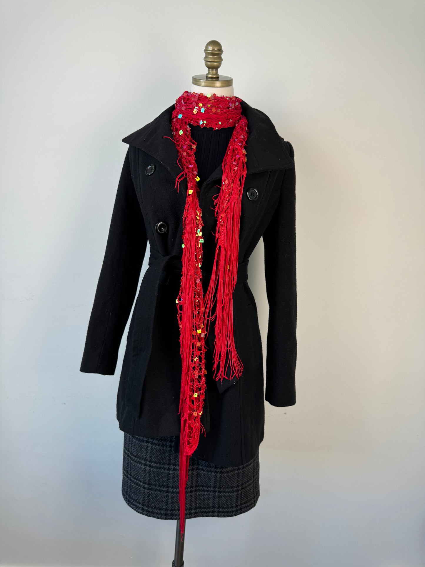 Red Knit Skinny Scarf