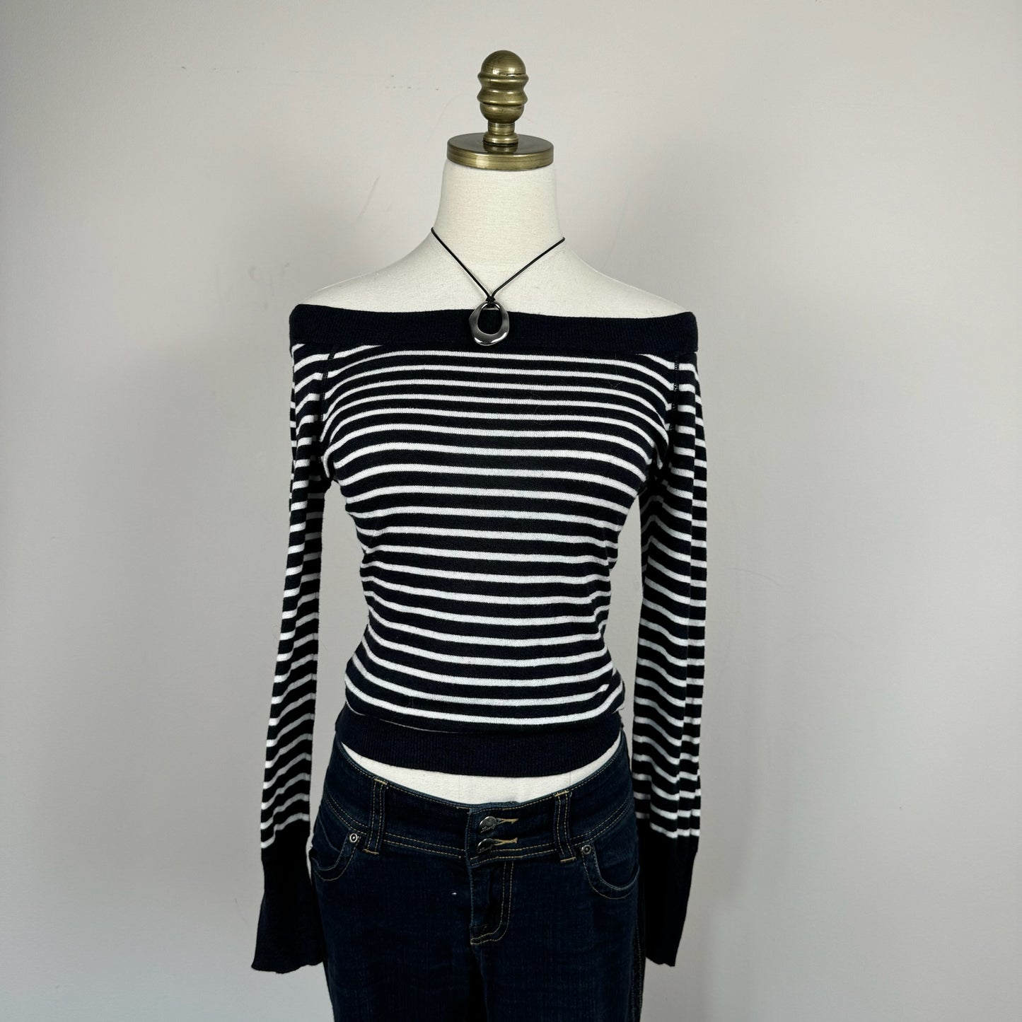 Off The Shoulder Striped Knit Top