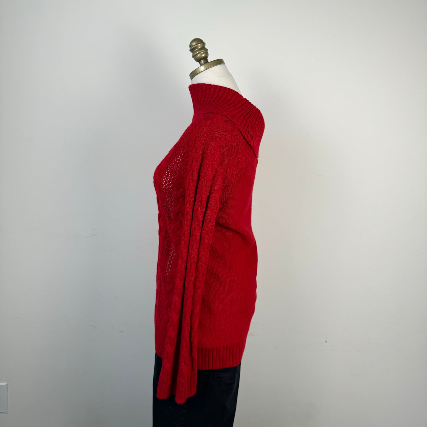 Red Cable Knit Bell Sleeve Sweater