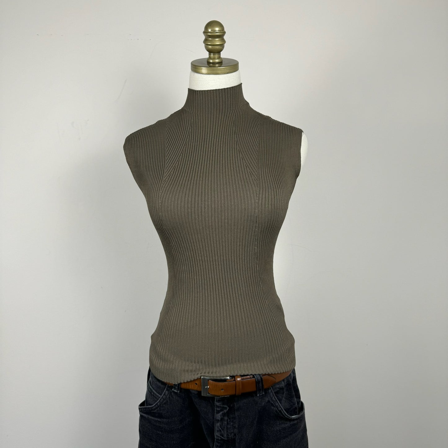 Mock Neck Fitted Ribbed Knit Top