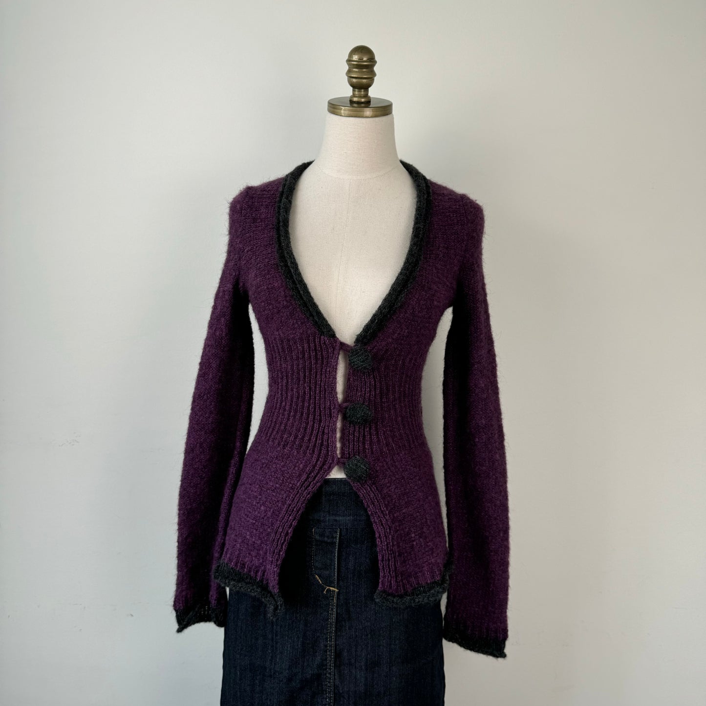 Fitted Purple Open Front Cardigan