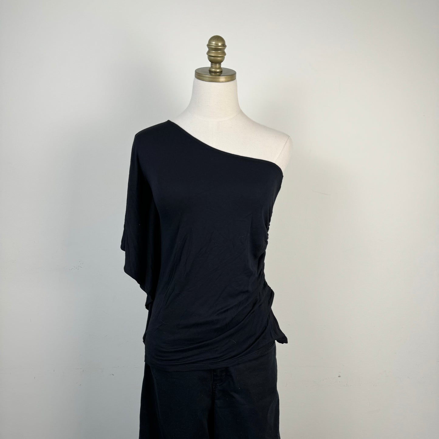 Black One Shoulder Asymmetric Ruched Top