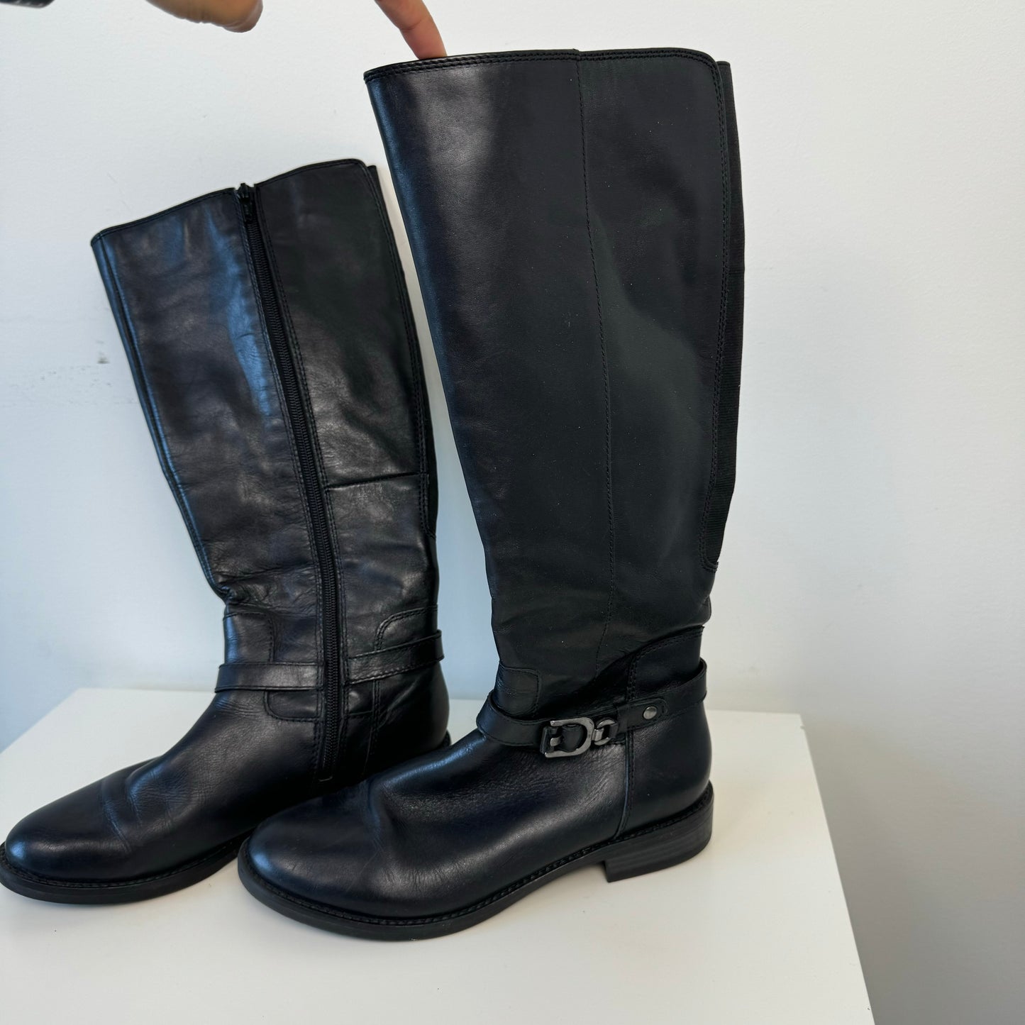 Vintage Buckled Leather High Boots