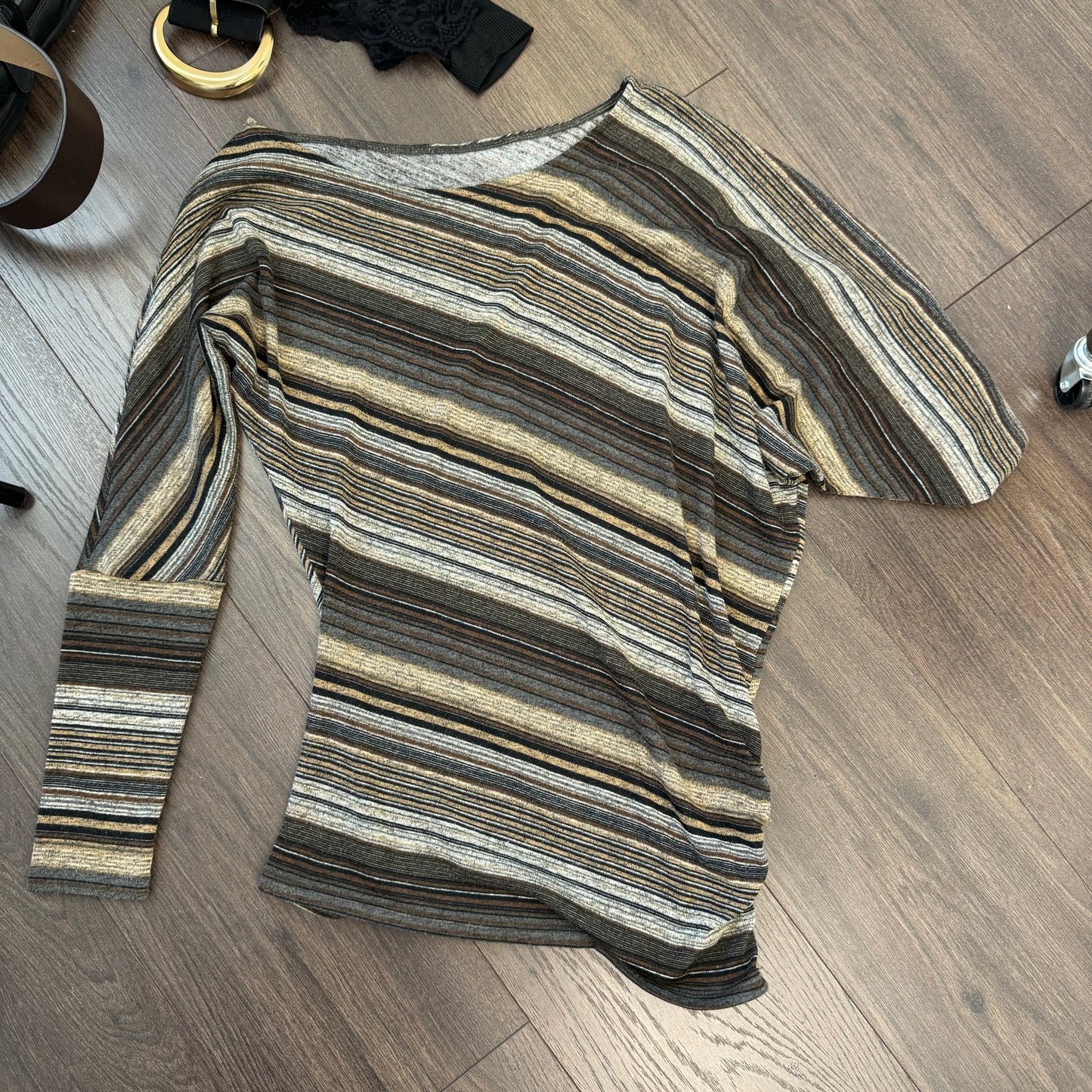 Striped Asymmetric Off Shoulder Sweater