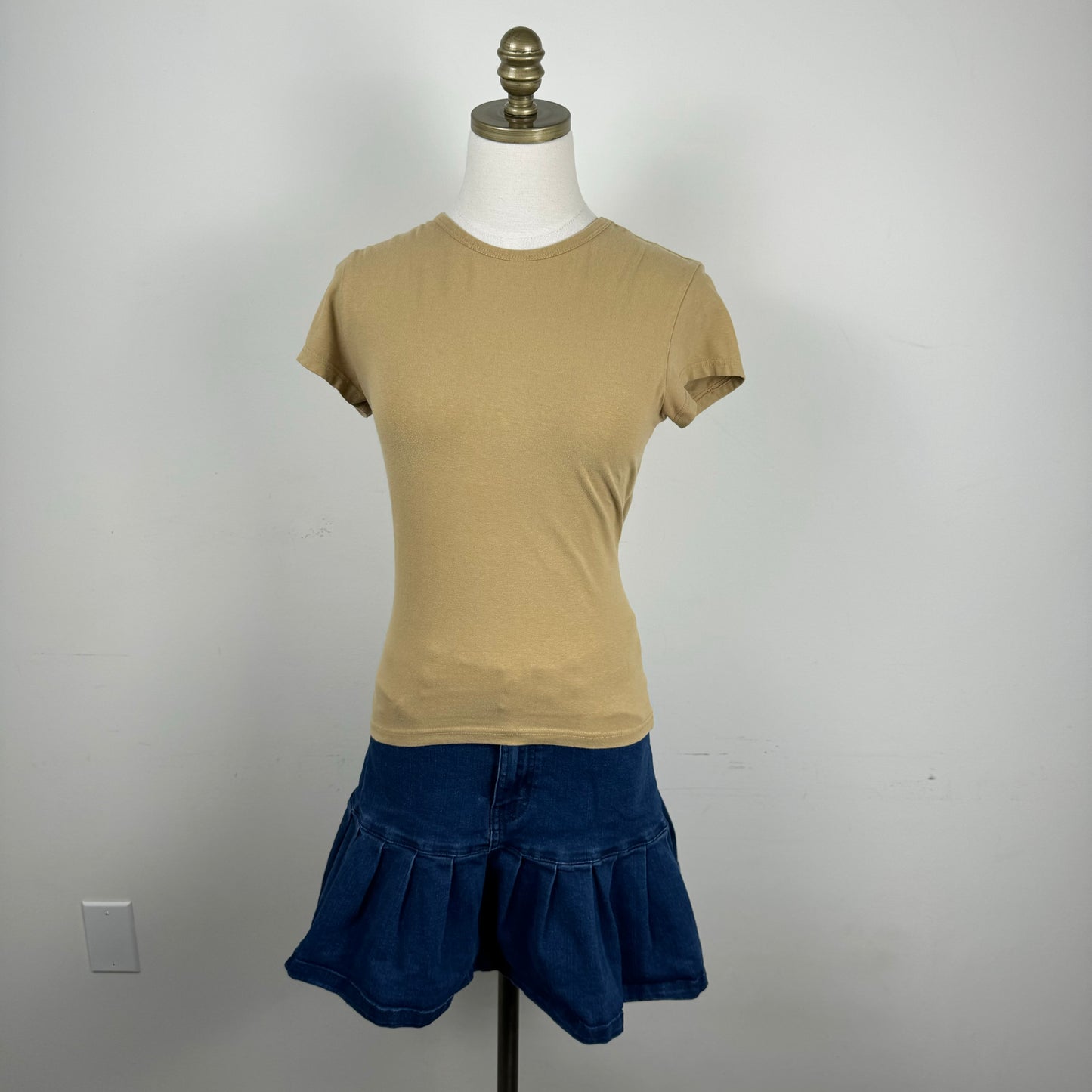 Dark Wash Denim Drop Waist Pleated Mini Skirt