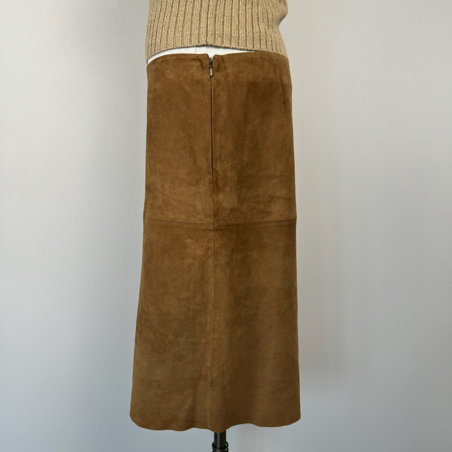 Brown Tan Suede Midi Skirt