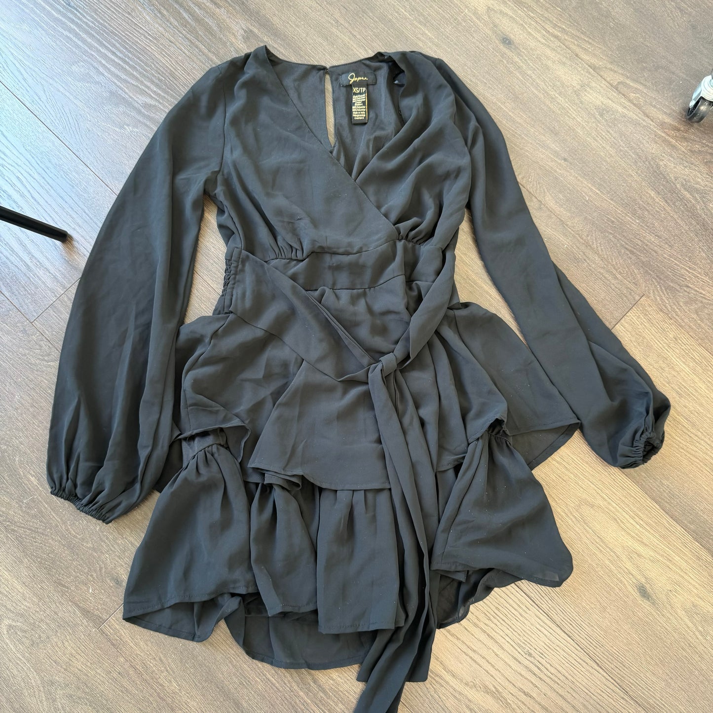 Black Chiffon Ruffled Mini Dress
