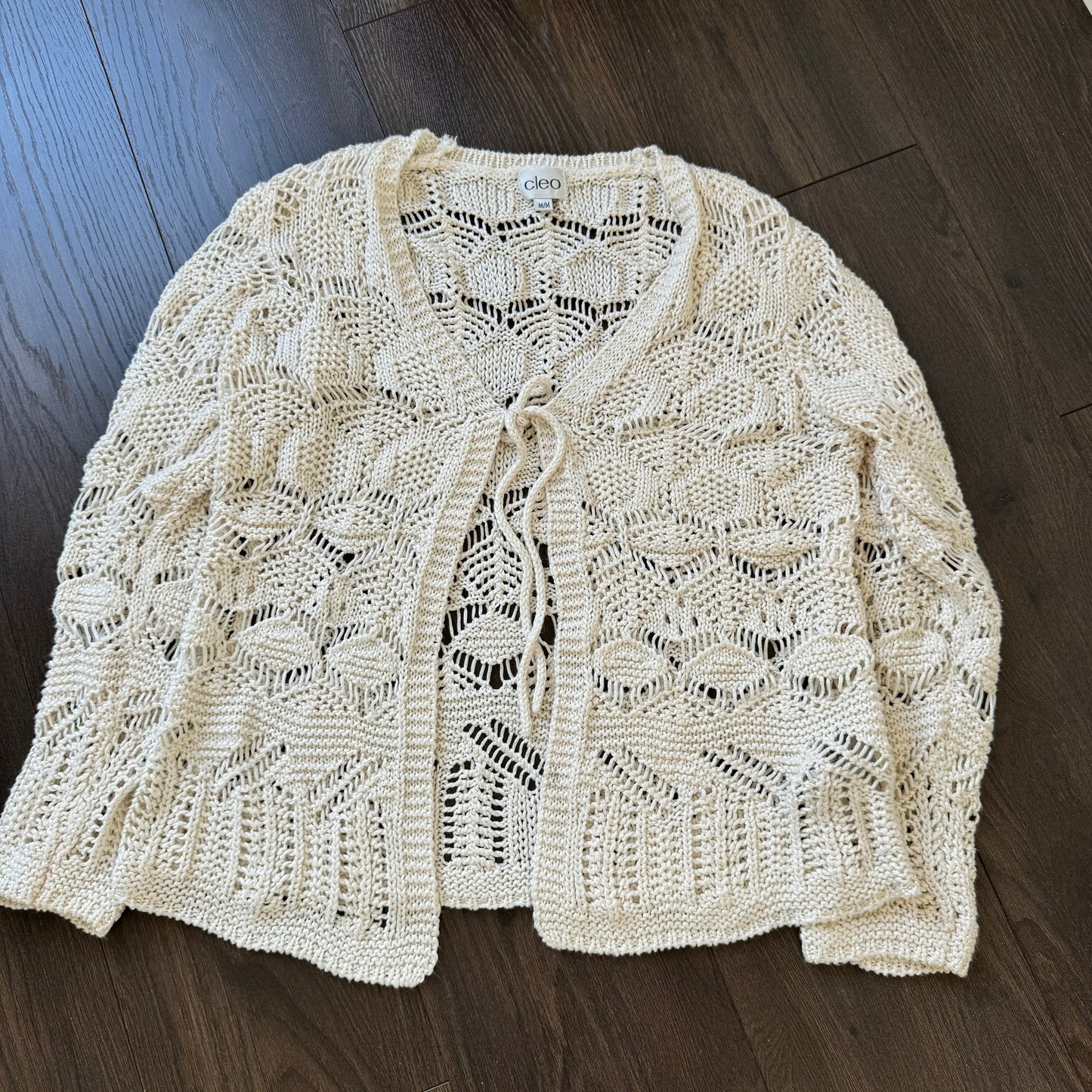 Open Front Tie Up Crochet Cardigan