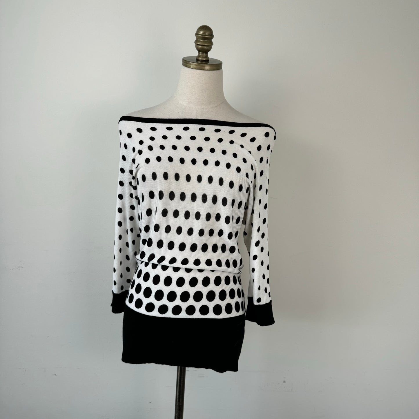 Polka Dot Off Shoulder Dolman Knit Top