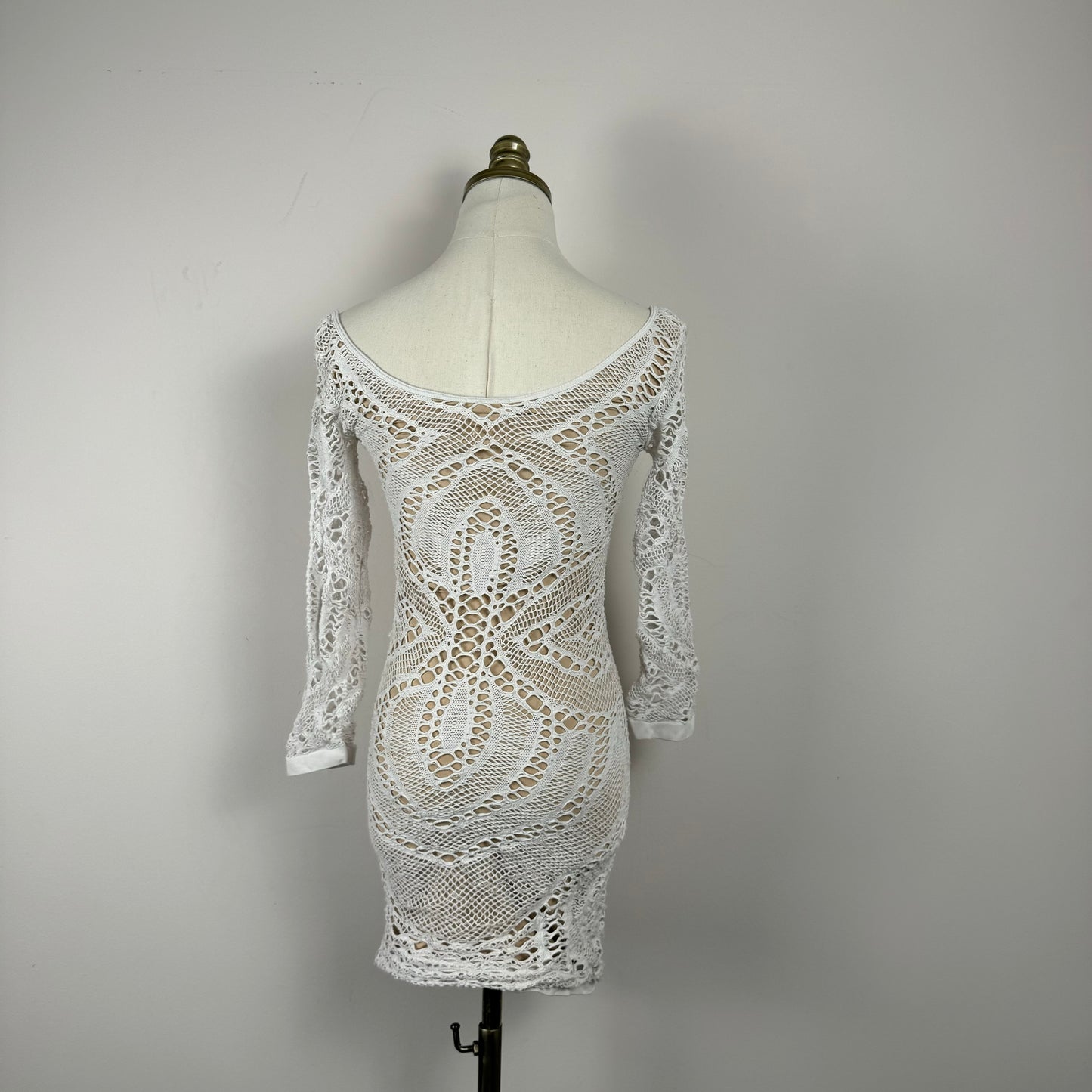 Cream Mesh Knit Mini Dress