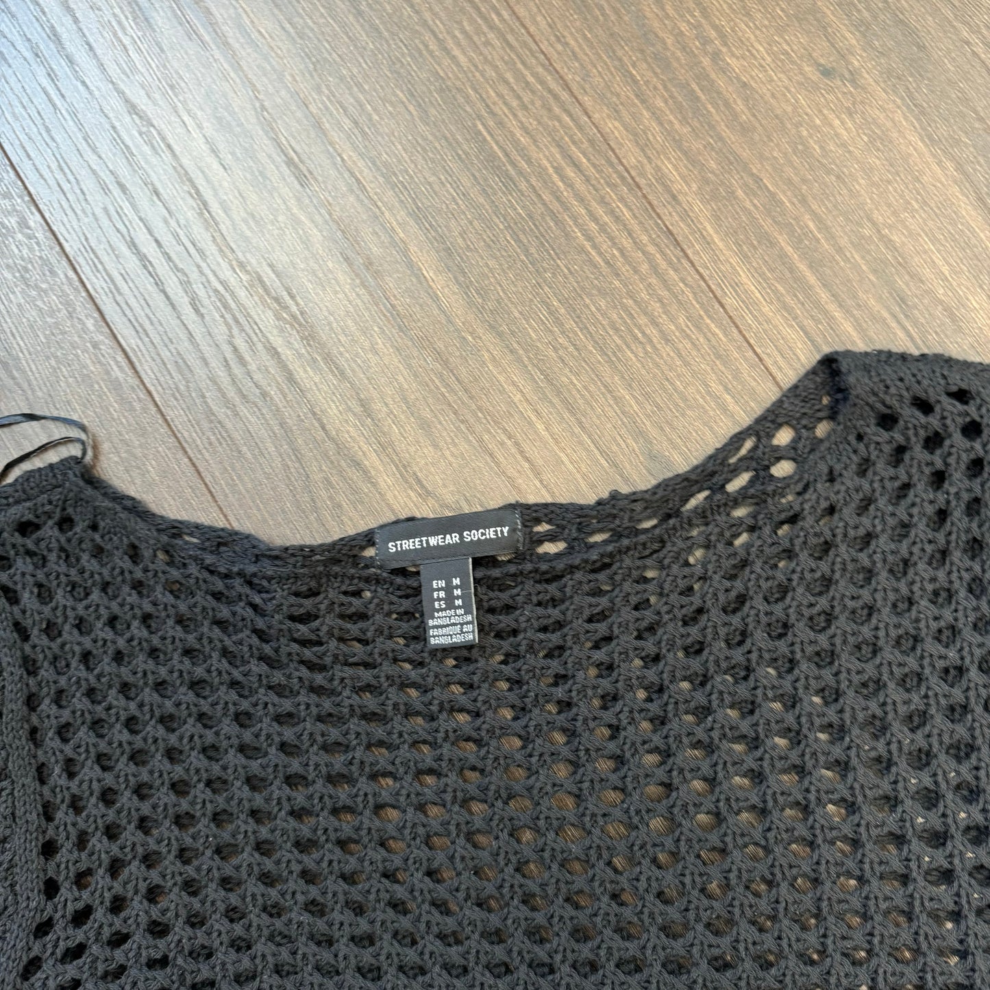 Black Crochet Boat Neck Sweater
